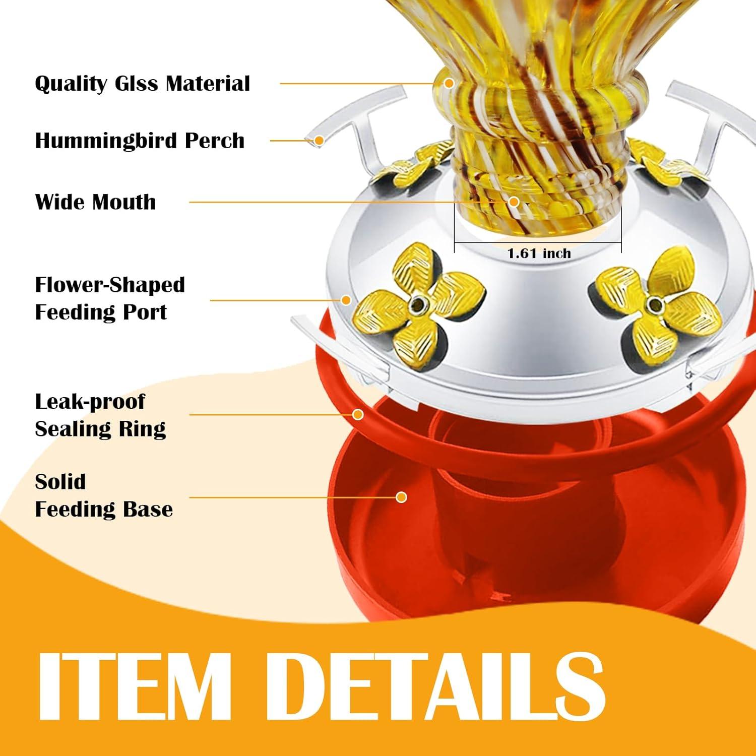 Alimentador de Colibrí Ruiyi Tim de Vidrio 750 ml con Trampa para Hormigas