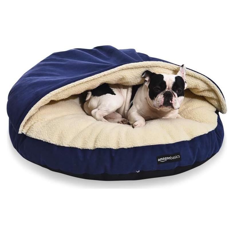 Cama Cueva para Mascotas Amazon Basics Grande 88.9x88.9cm Azul