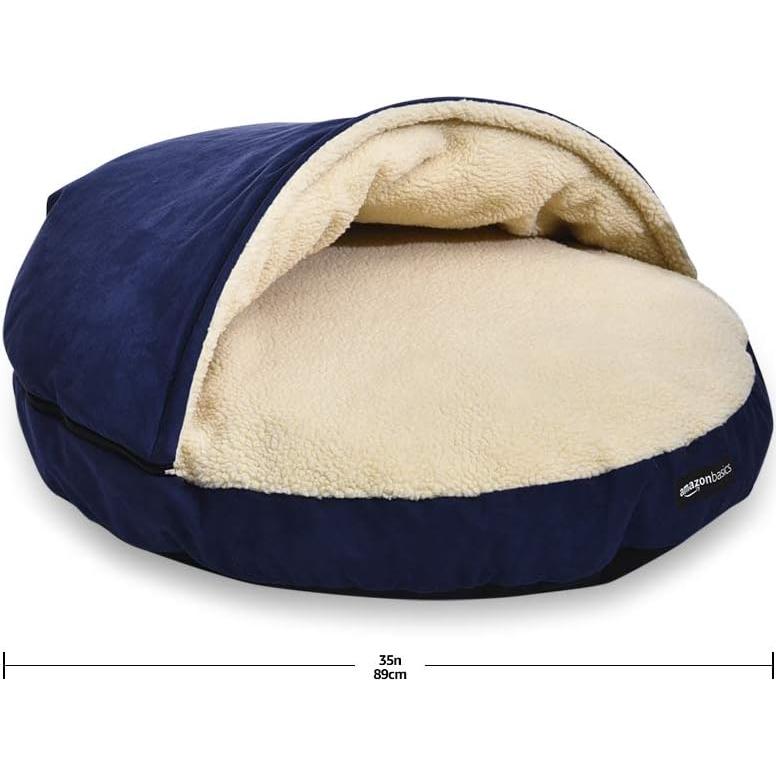 Cama Cueva para Mascotas Amazon Basics Grande 88.9x88.9cm Azul