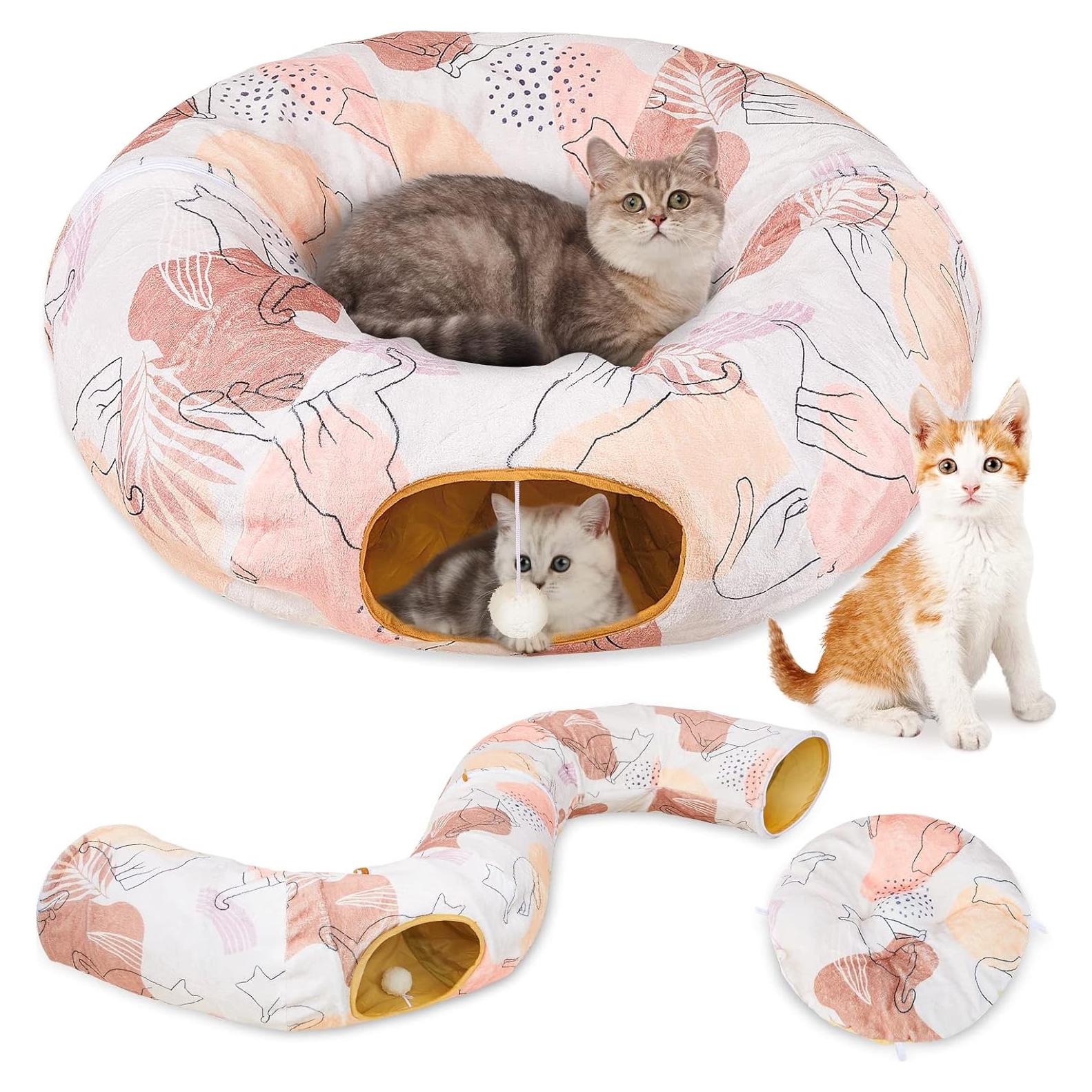 Cueva de Túnel para Gatos Glittme Redonda Beige 283.5 cm