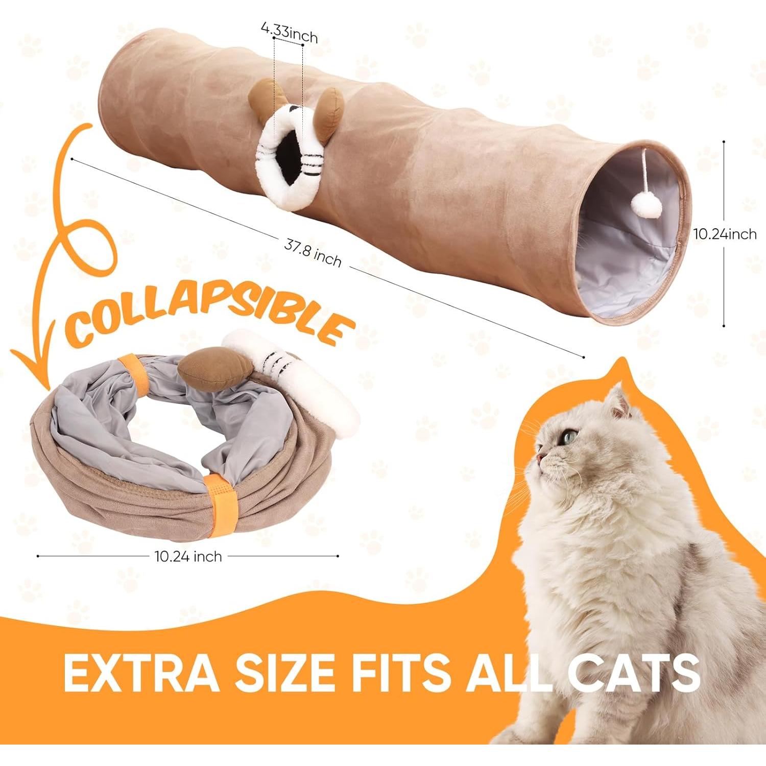 Túnel de Gato Plegable PurronPaws 96cm con Agujero y Bola