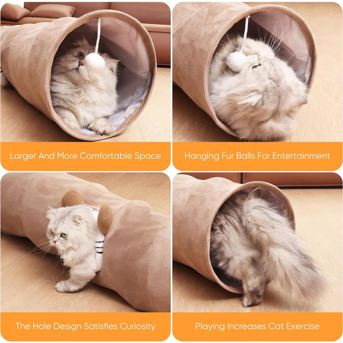 Túnel de Gato Plegable PurronPaws 96cm con Agujero y Bola