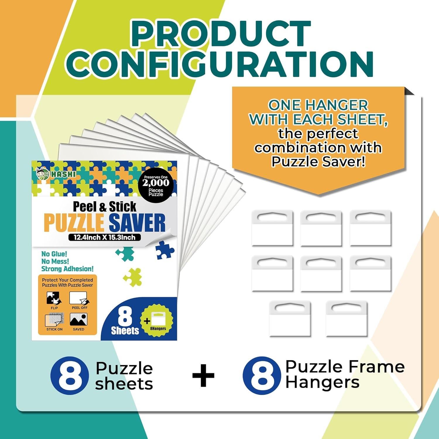 HASHI Puzzle Saver 8 Hojas 31.5x38.9 cm con Ganchos Adhesivos