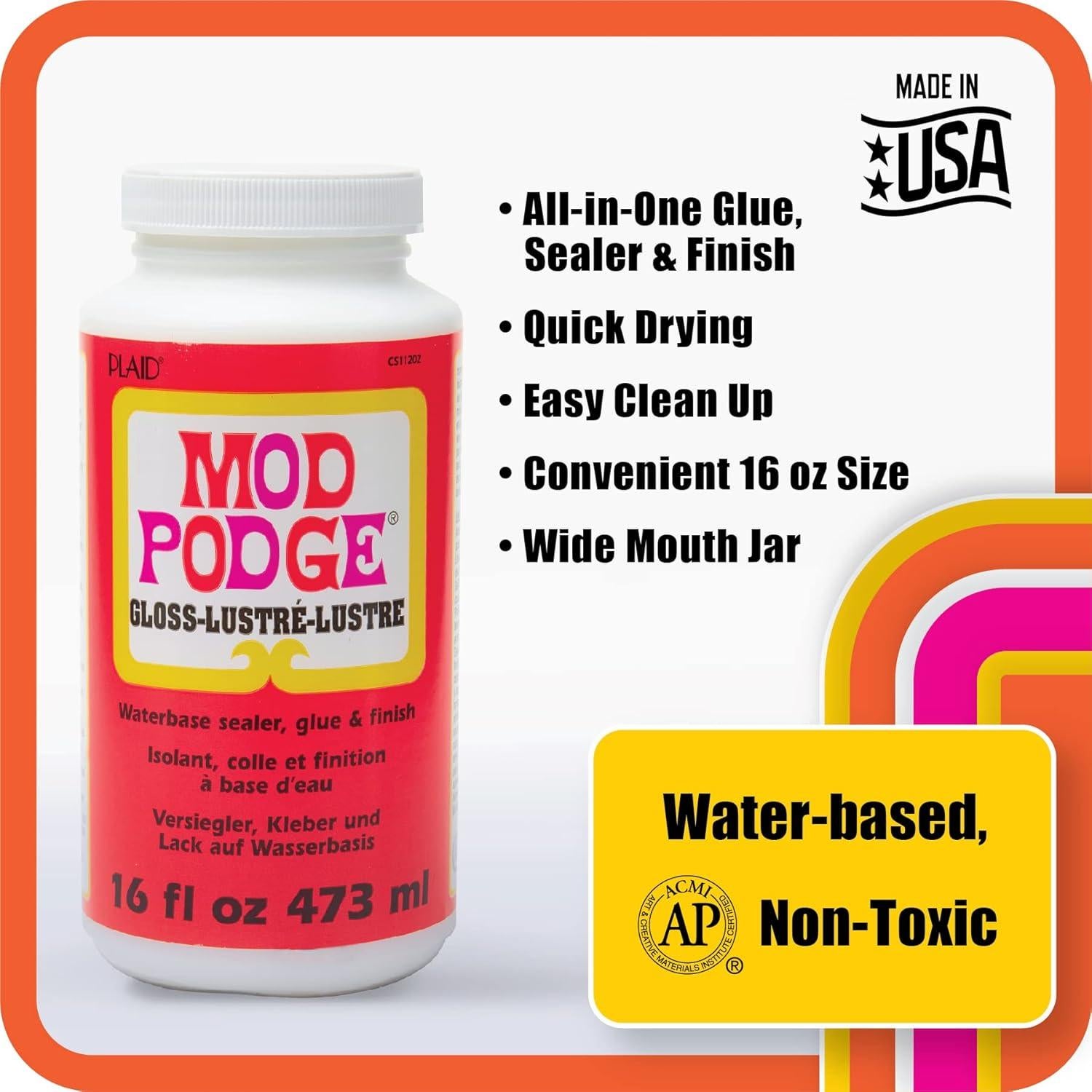 Kit Decoupage Mod Podge 2x16oz Mate y Brillante + 4 Pinceles