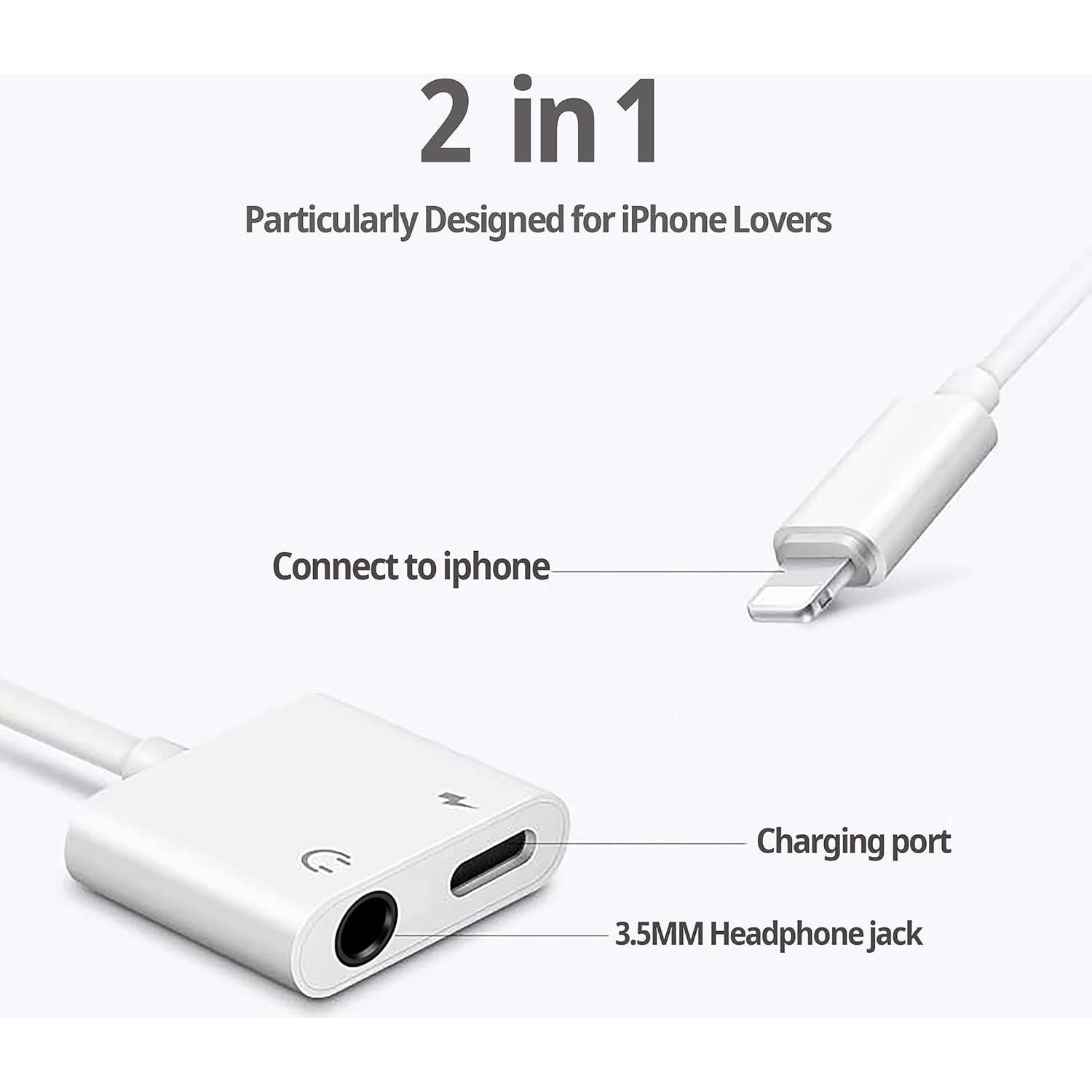 Adaptador Lightning a Jack 3.5mm Untvie 2 en 1 Audio y Carga