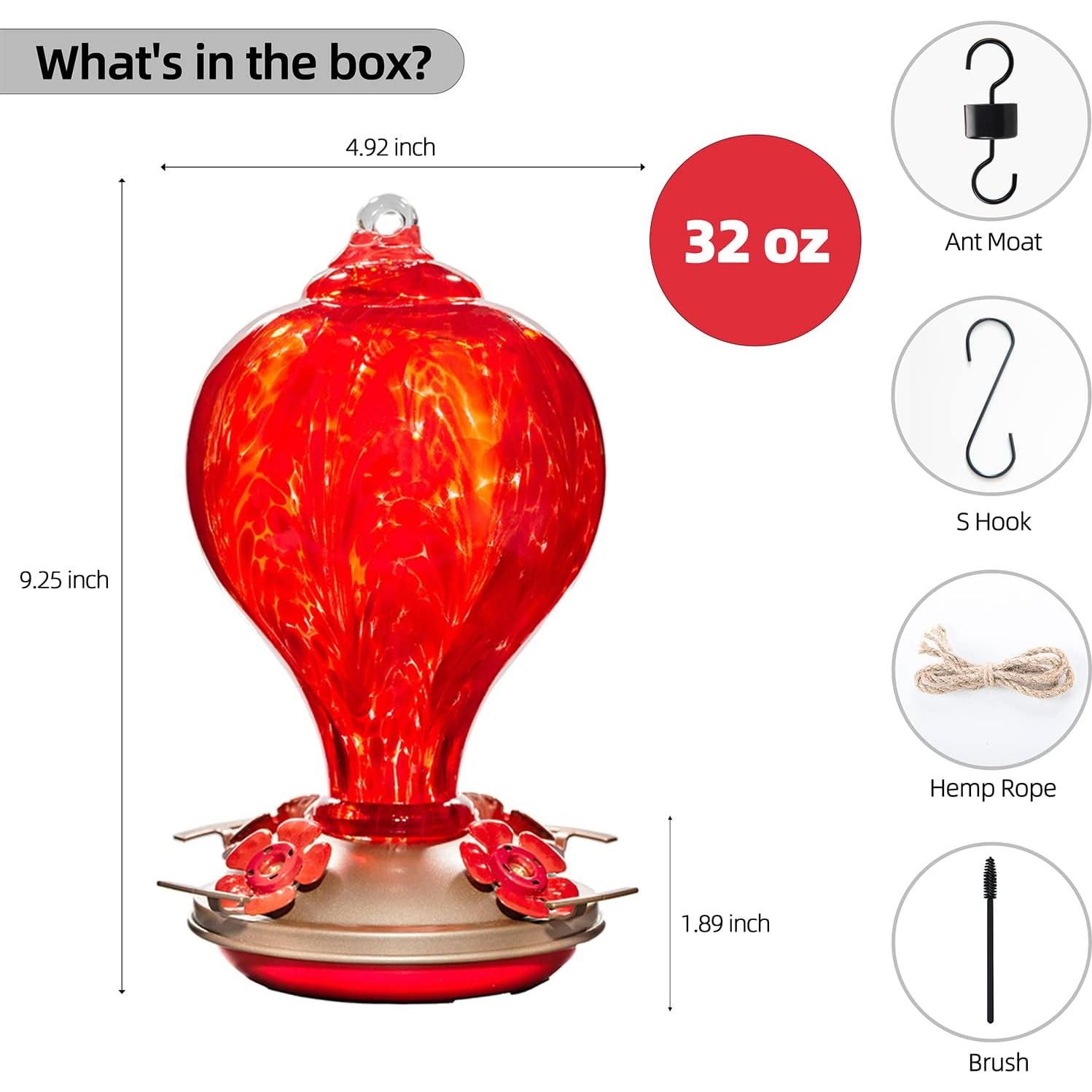 Alimentador de Colibrí de Vidrio LaElvish Garden 0.95L Ant Moat