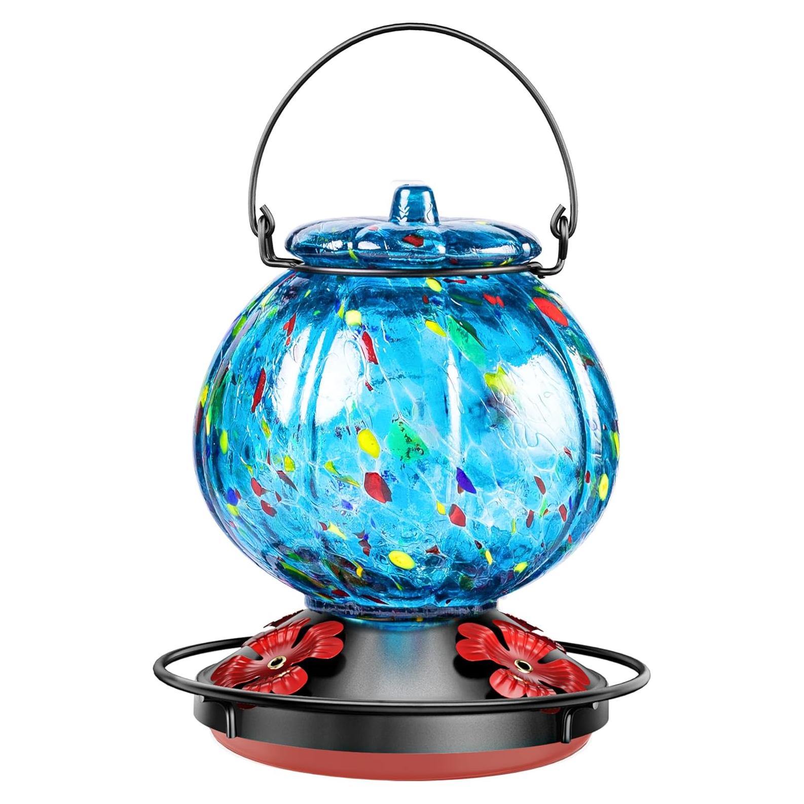 Comedero para Colibríes Tinlaviy de Vidrio Azul 709.76 ml