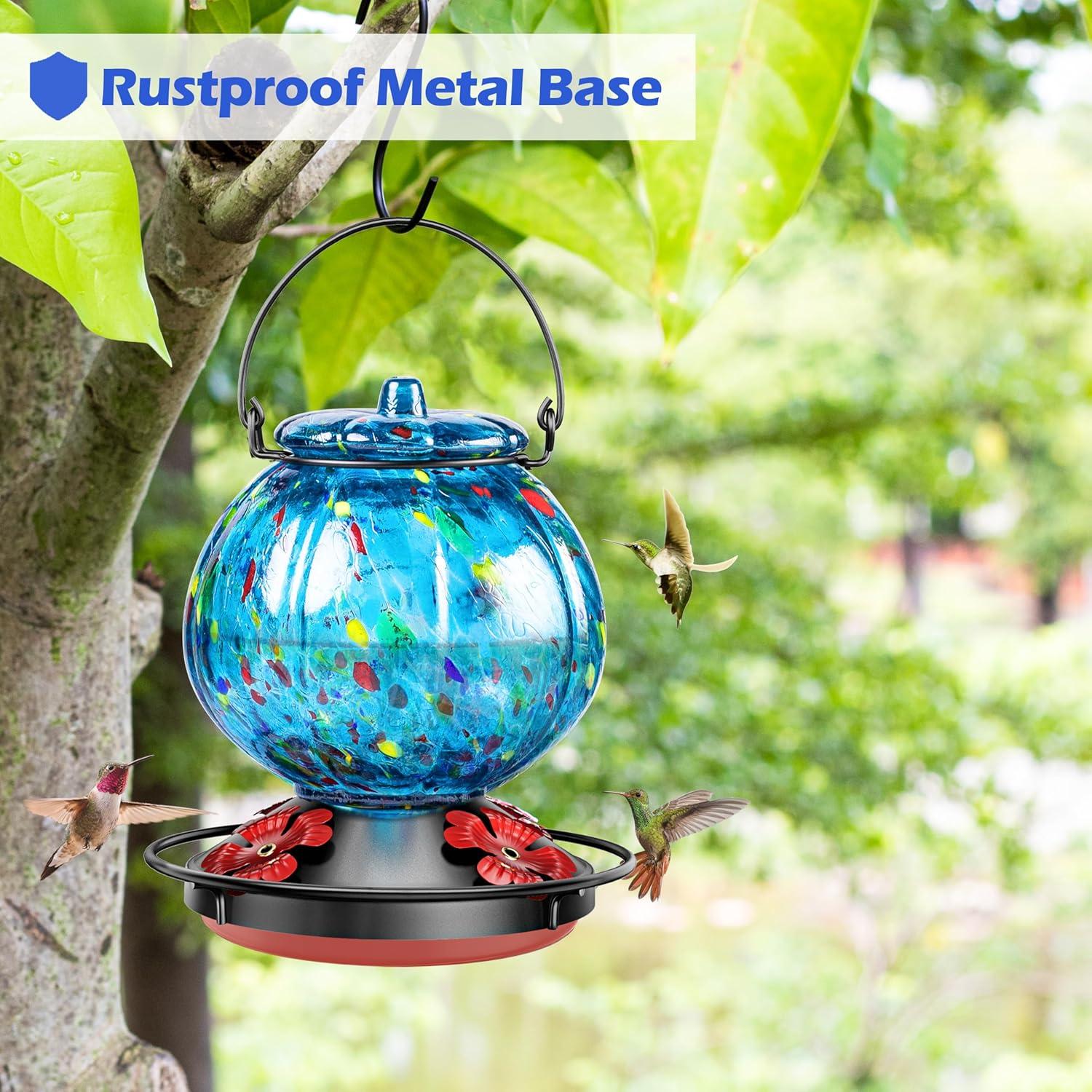 Comedero para Colibríes Tinlaviy de Vidrio Azul 709.76 ml