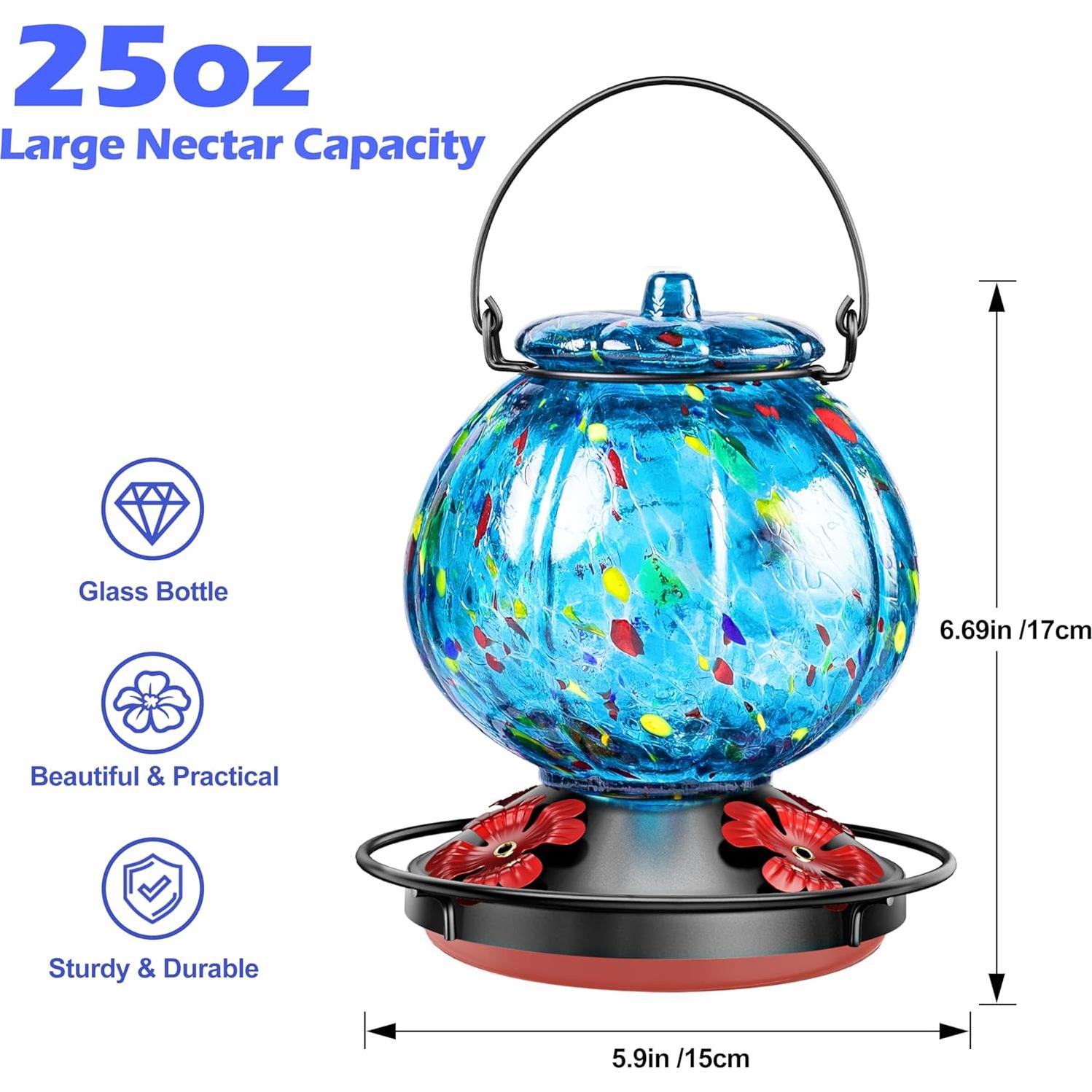 Comedero para Colibríes Tinlaviy de Vidrio Azul 709.76 ml