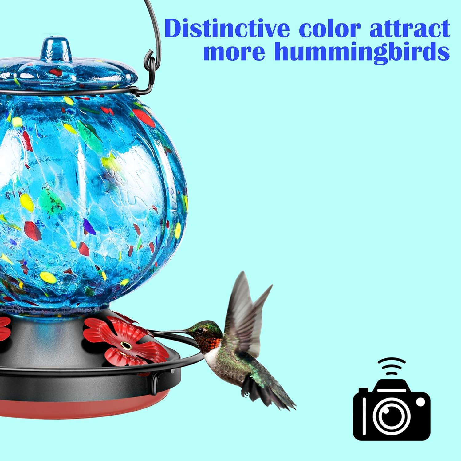 Comedero para Colibríes Tinlaviy de Vidrio Azul 709.76 ml