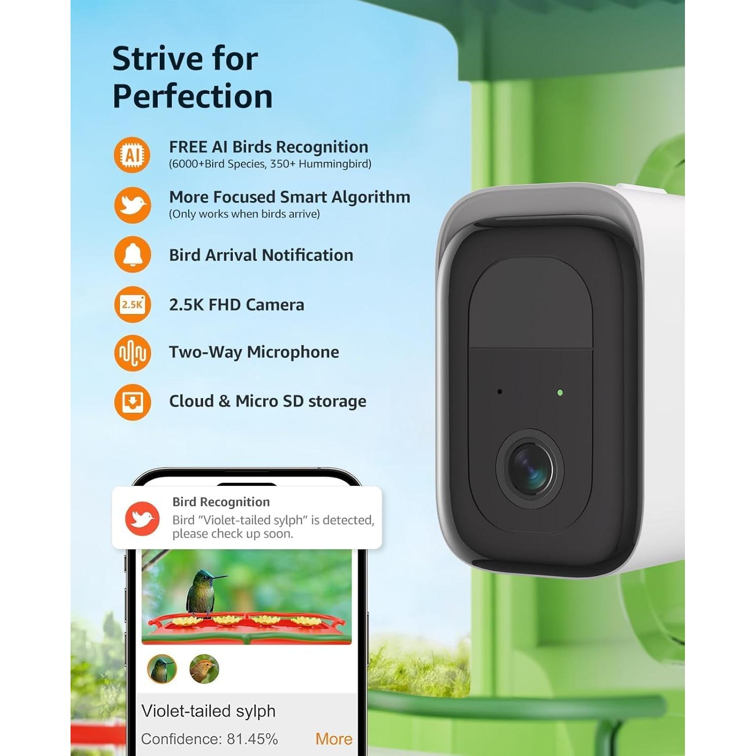 Comedero Inteligente para Aves Bilantan con Cámara Solar 1.5L