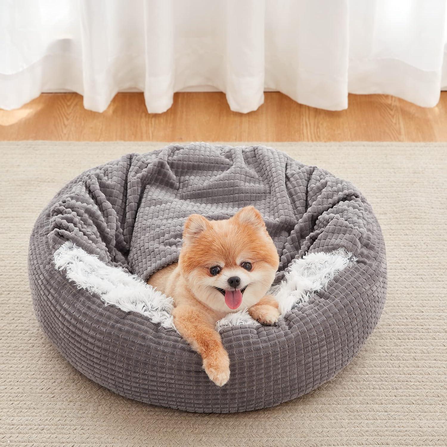 Cama Redonda para Perros Pequeños MIXJOY 58cm con Manta
