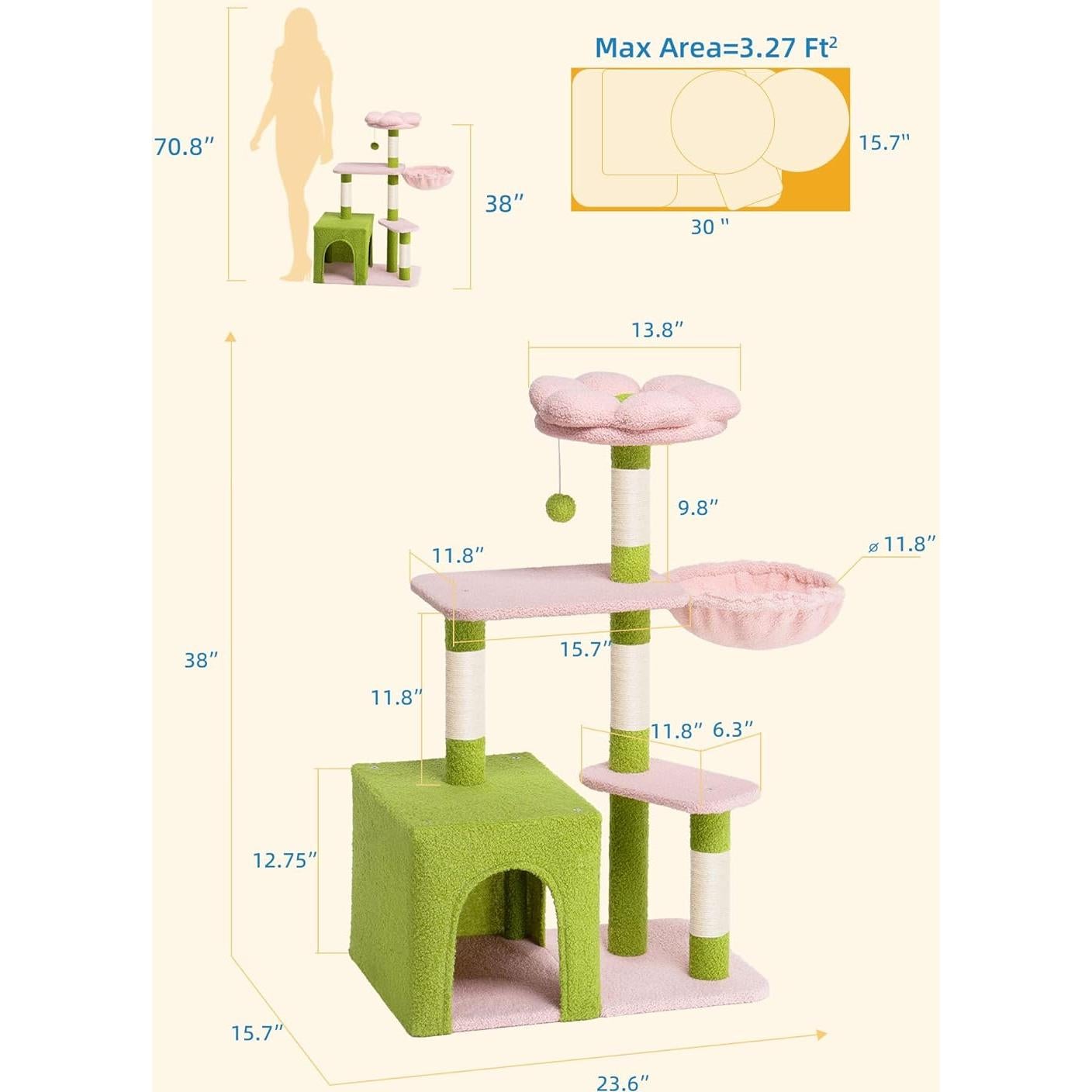 Árbol para Gatos Aechonow Floral 104.6 cm con Cueva Grande