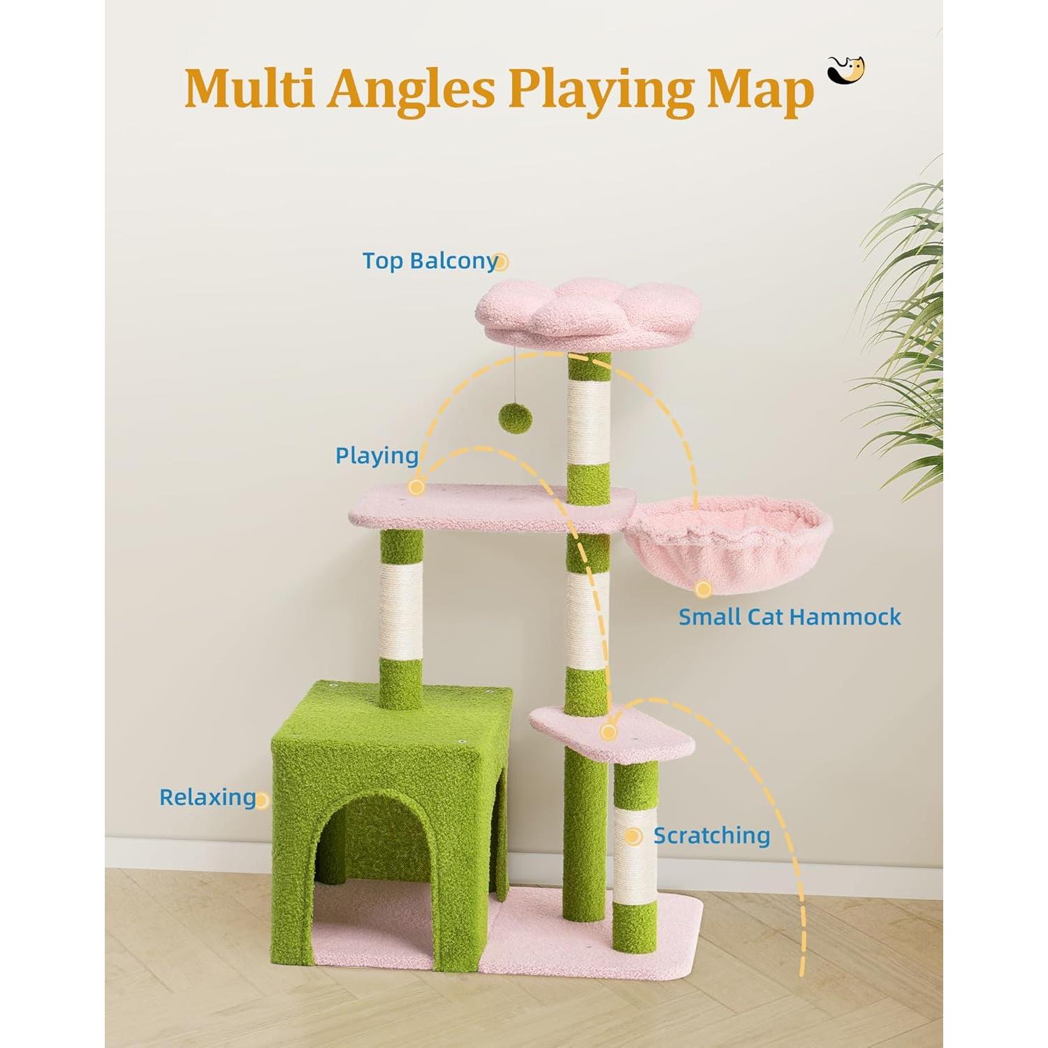 Árbol para Gatos Aechonow Floral 104.6 cm con Cueva Grande