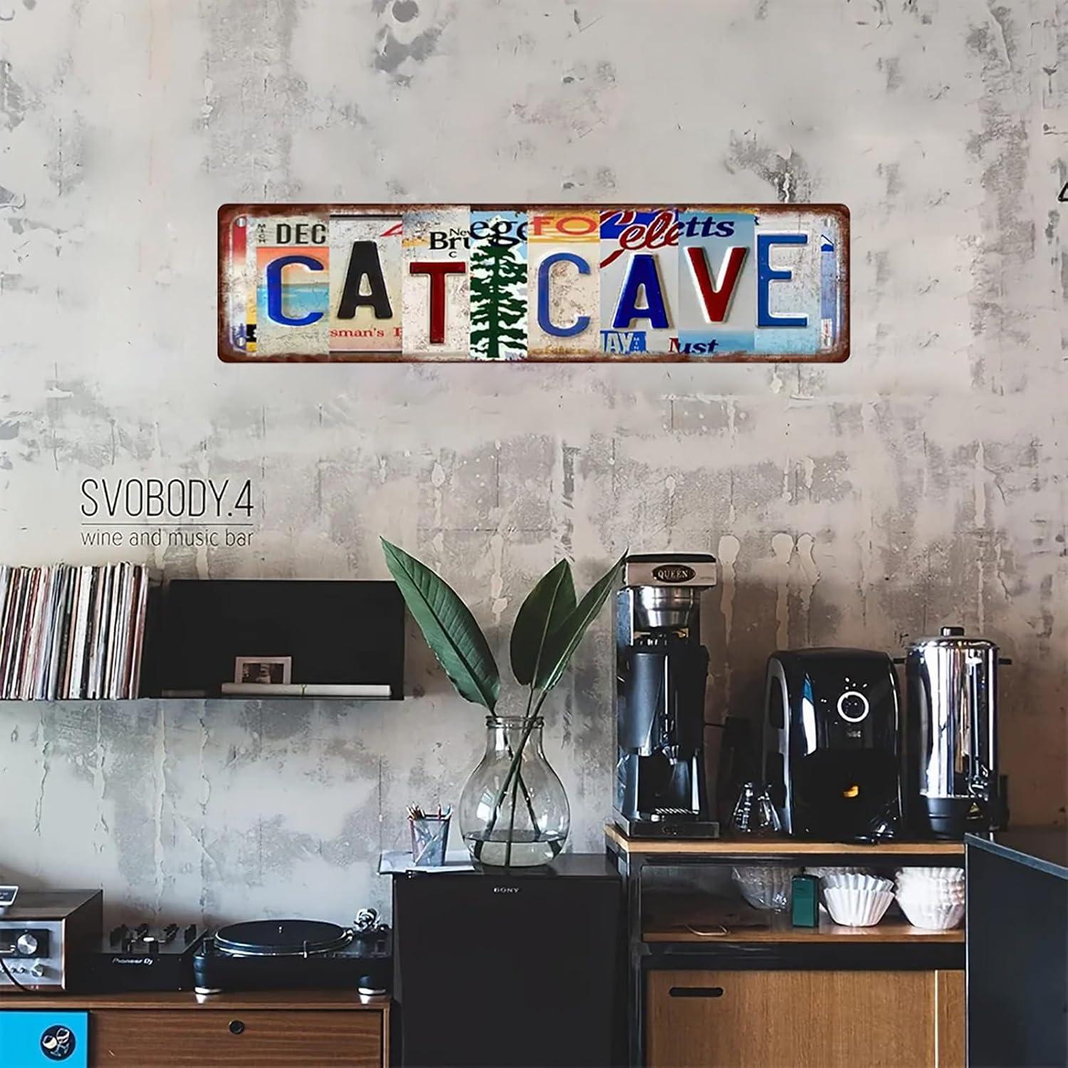 Cartel de Metal Vintage Cueva de Gato 40x10 cm Decoración