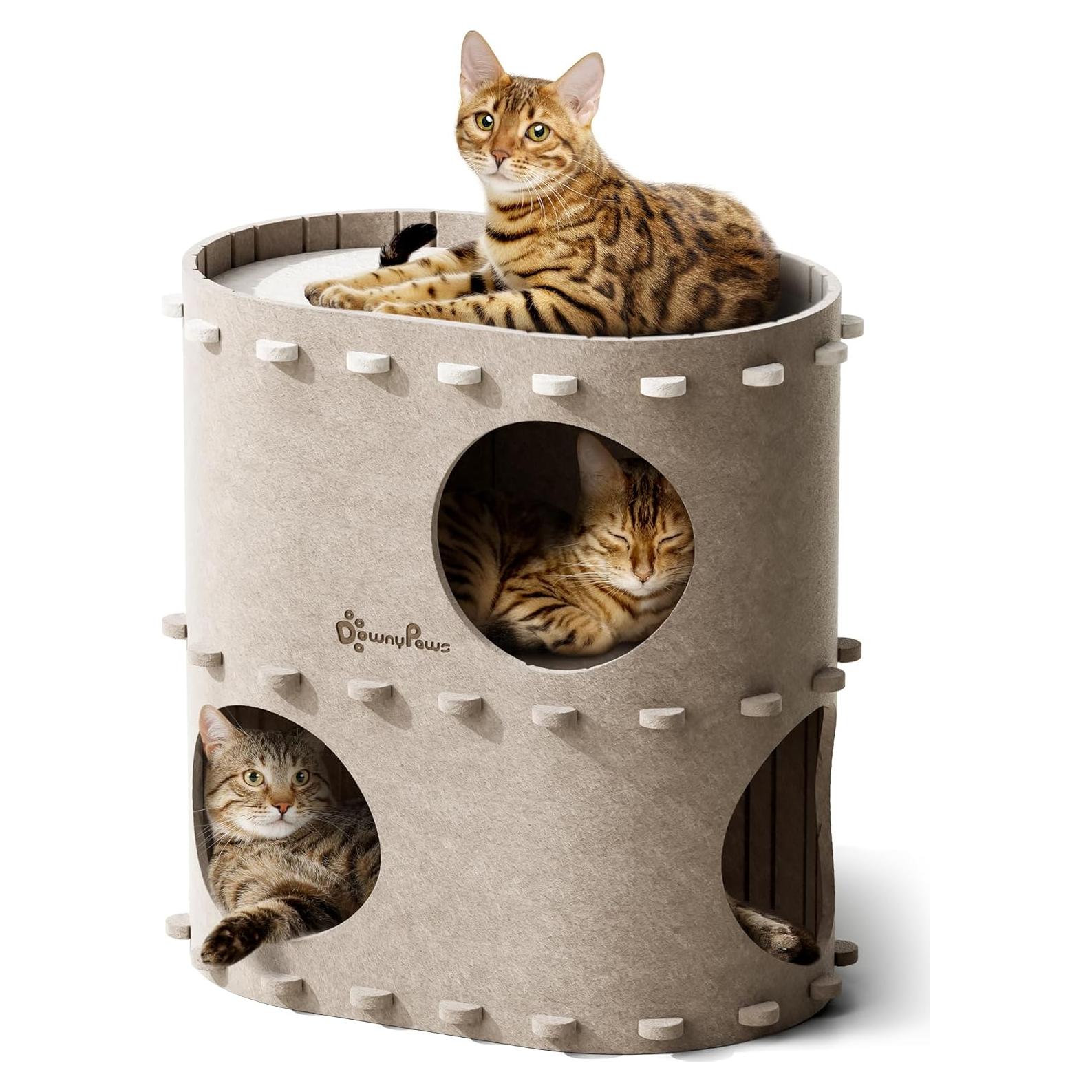 Casa para Gatos DownyPaws Doble Piso Crema 50cm x 32cm
