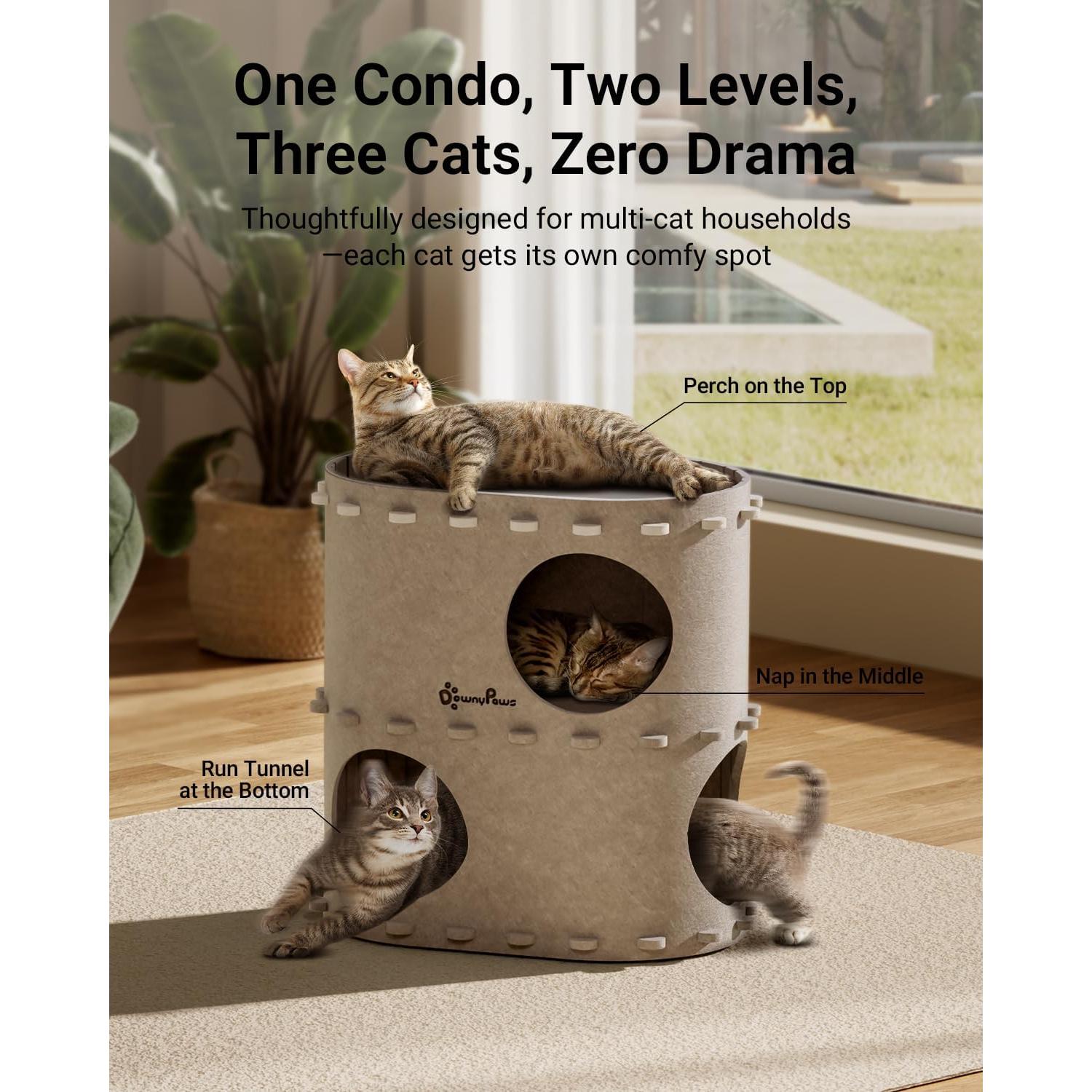 Casa para Gatos DownyPaws Doble Piso Crema 50cm x 32cm