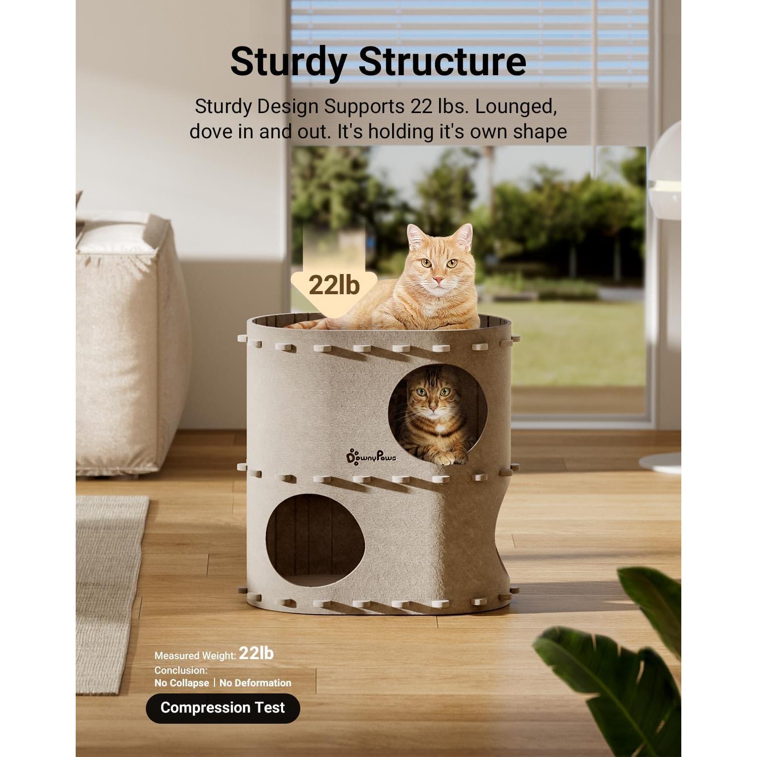 Casa para Gatos DownyPaws Doble Piso Crema 50cm x 32cm