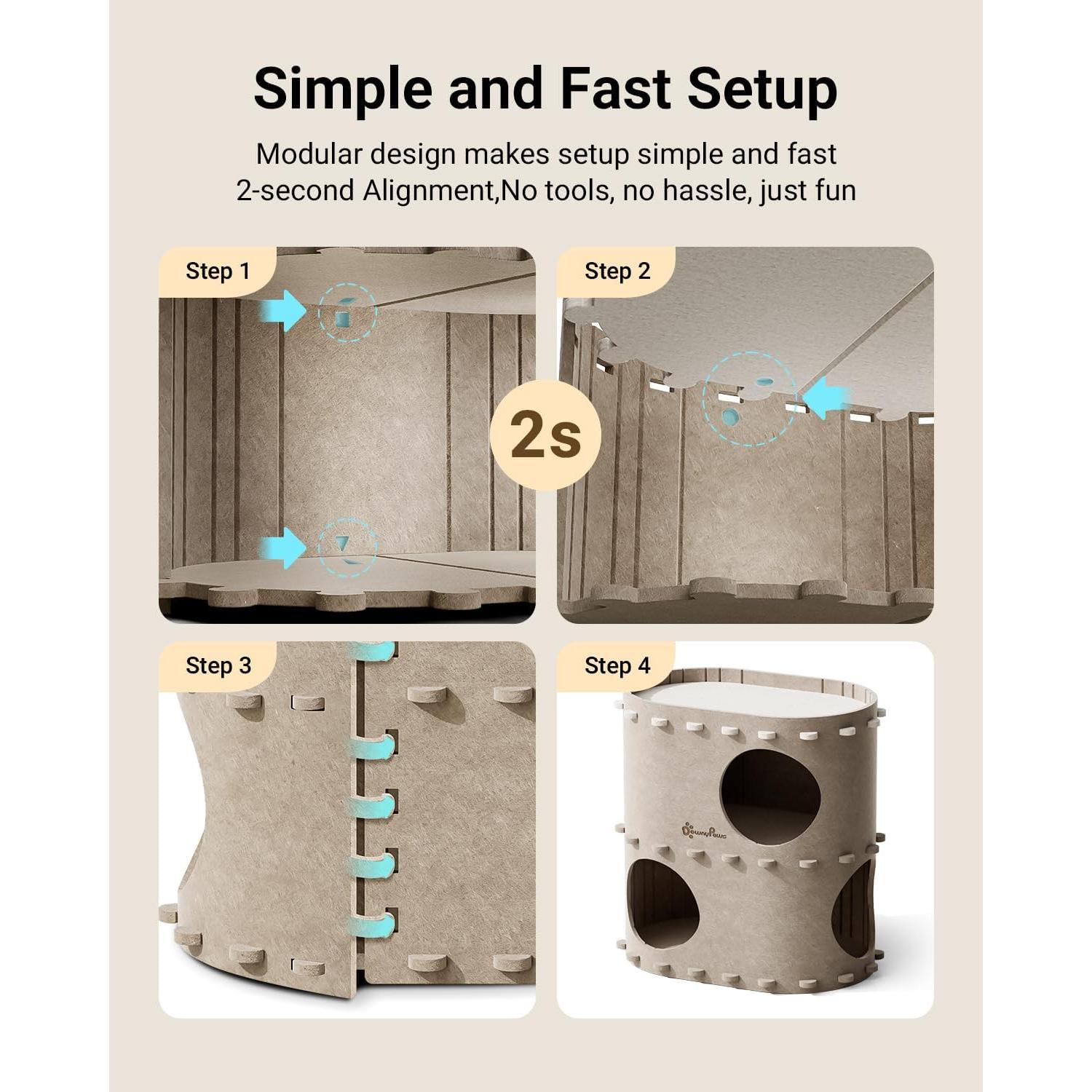 Casa para Gatos DownyPaws Doble Piso Crema 50cm x 32cm