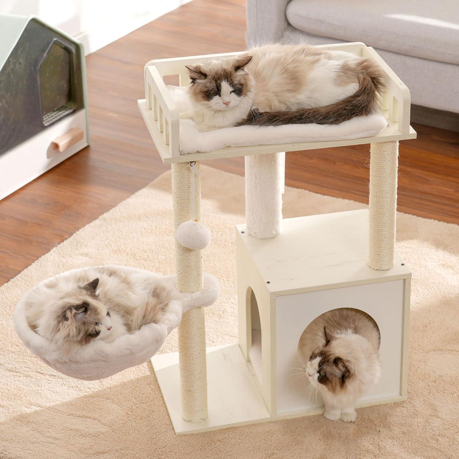 Árbol para Gatos Heybly HCT007SWT, Torre de Madera 72 cm