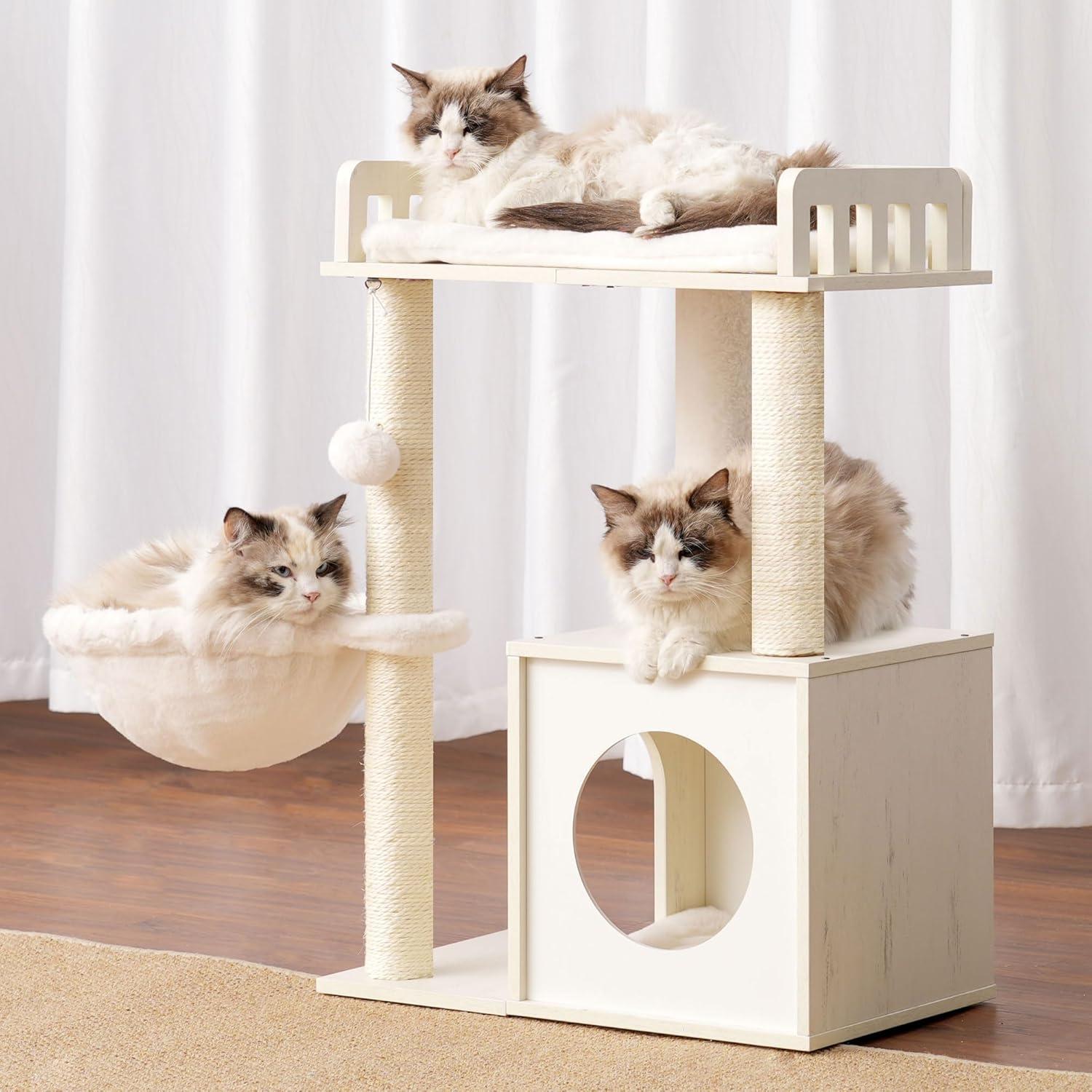 Árbol para Gatos Heybly HCT007SWT, Torre de Madera 72 cm
