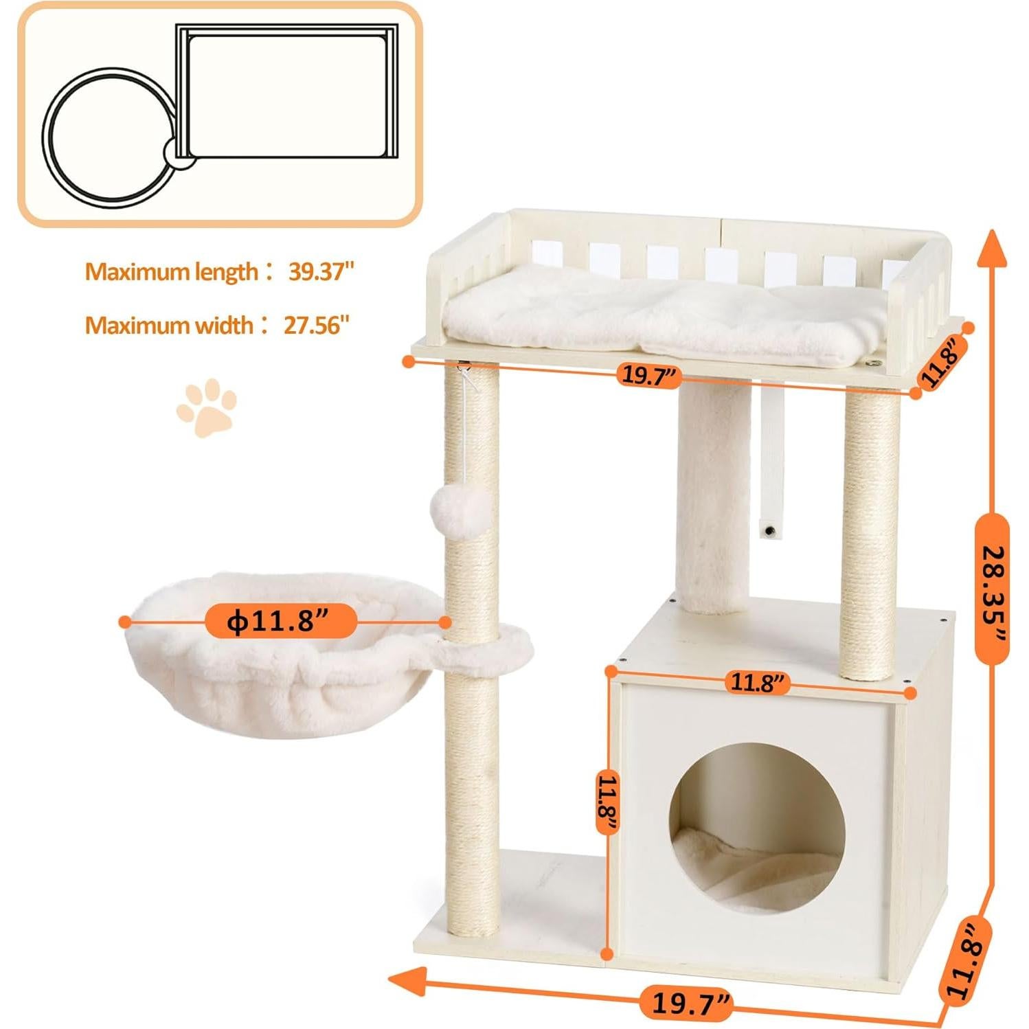 Árbol para Gatos Heybly HCT007SWT, Torre de Madera 72 cm
