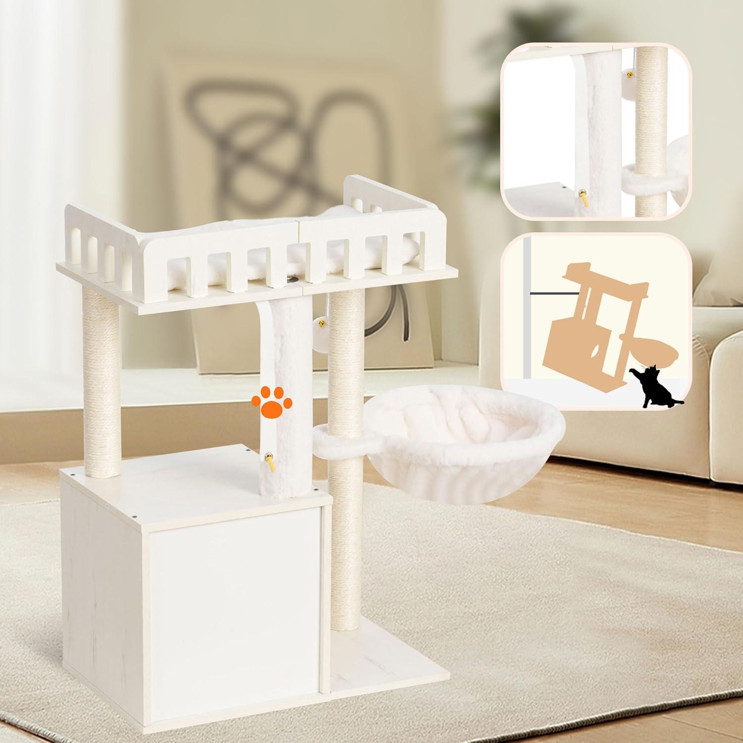 Árbol para Gatos Heybly HCT007SWT, Torre de Madera 72 cm