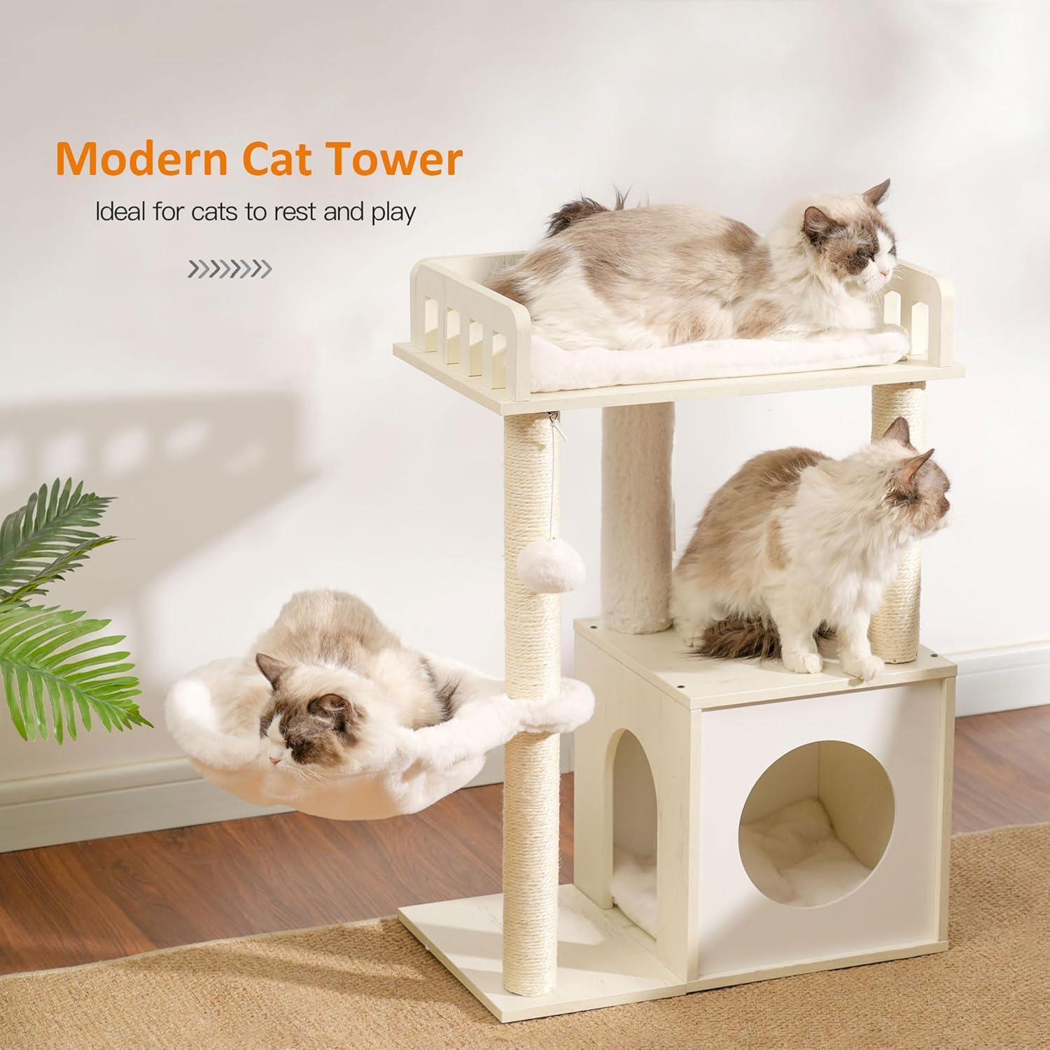 Árbol para Gatos Heybly HCT007SWT, Torre de Madera 72 cm