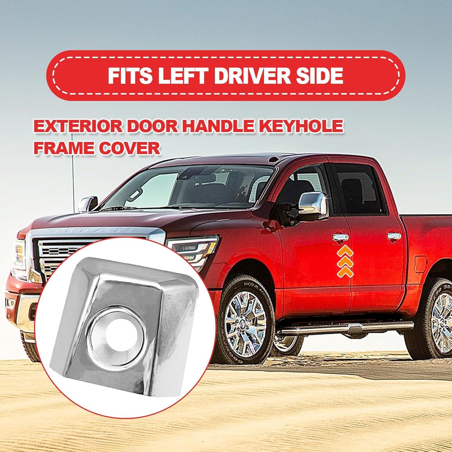 Door Handle Keyhole Frame Cover, Compatible with Nissan Armada Titan, Infiniti QX56, Replaces# 80647-ZC00A 80647-9FU0B,Silver