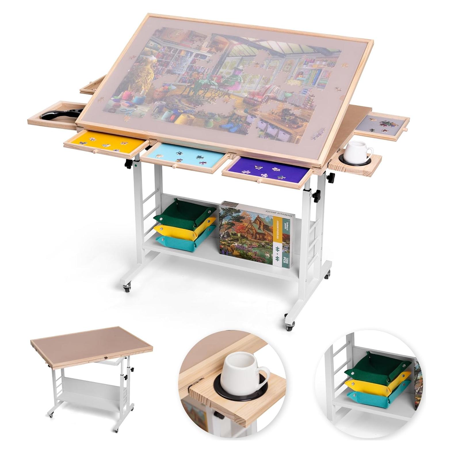 Mesa de Rompecabezas Lavievert 1500 Piezas Ajustable con 5 Cajones