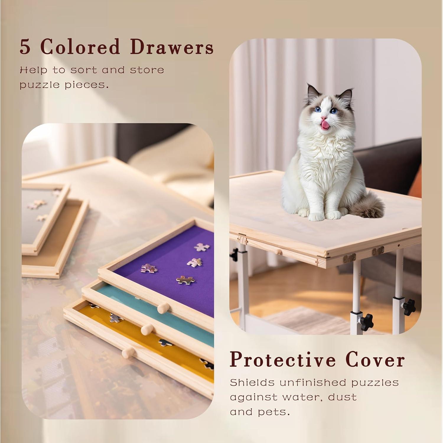 Mesa de Rompecabezas Lavievert 1500 Piezas Ajustable con 5 Cajones