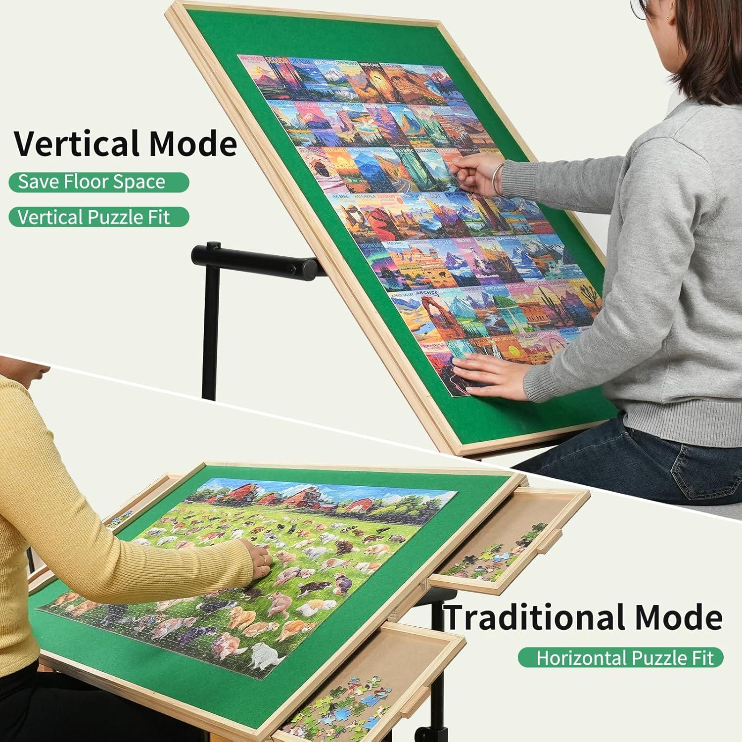 ALL4JIG 2000 Piece Jigsaw Puzzle Table with Legs,Wooden Jigsaw Puzzle Table with 4 Drawers & Cover,360°Rotating for Easy Access,Adjustable Angle & Height Adjustment