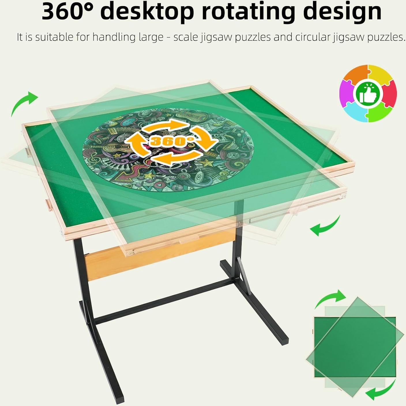 ALL4JIG 2000 Piece Jigsaw Puzzle Table with Legs,Wooden Jigsaw Puzzle Table with 4 Drawers & Cover,360°Rotating for Easy Access,Adjustable Angle & Height Adjustment