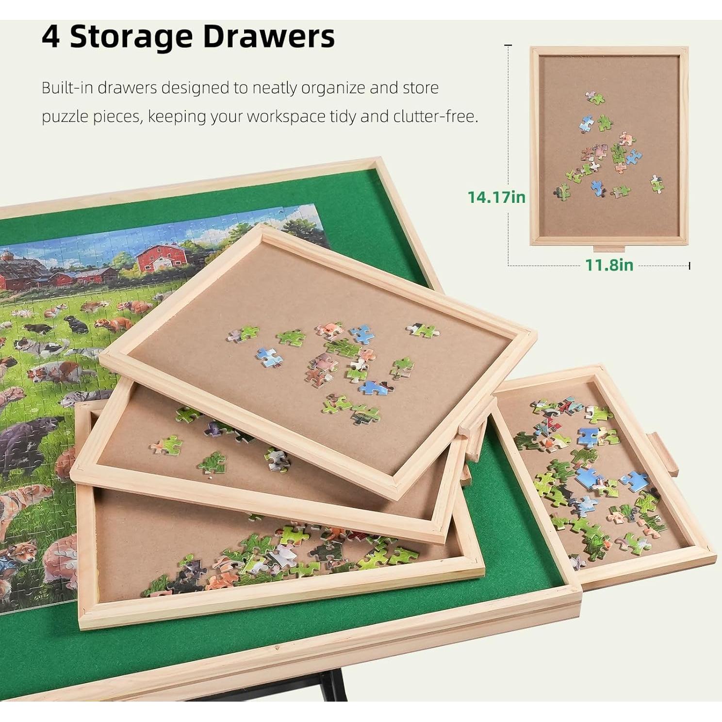 ALL4JIG 2000 Piece Jigsaw Puzzle Table with Legs,Wooden Jigsaw Puzzle Table with 4 Drawers & Cover,360°Rotating for Easy Access,Adjustable Angle & Height Adjustment