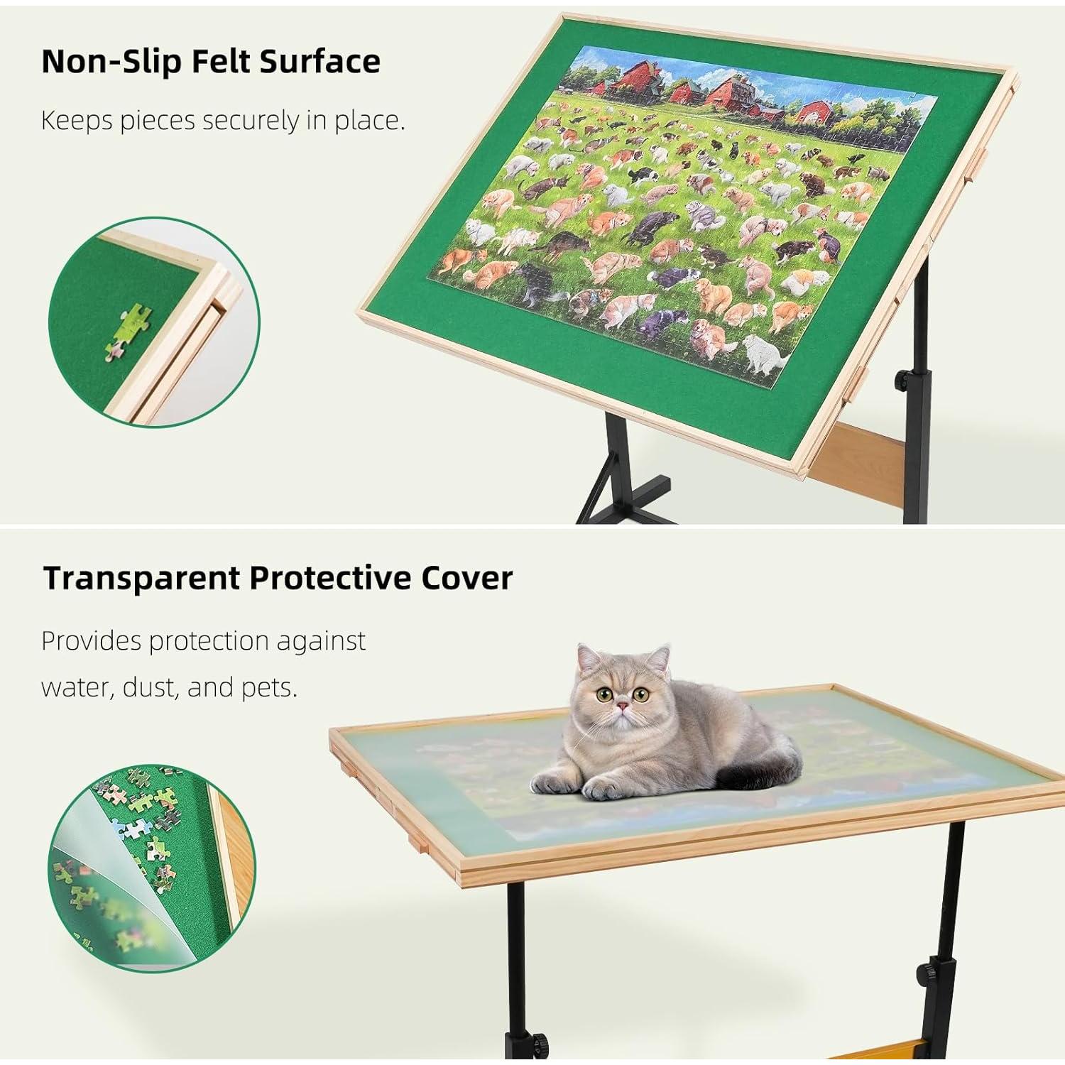 ALL4JIG 2000 Piece Jigsaw Puzzle Table with Legs,Wooden Jigsaw Puzzle Table with 4 Drawers & Cover,360°Rotating for Easy Access,Adjustable Angle & Height Adjustment