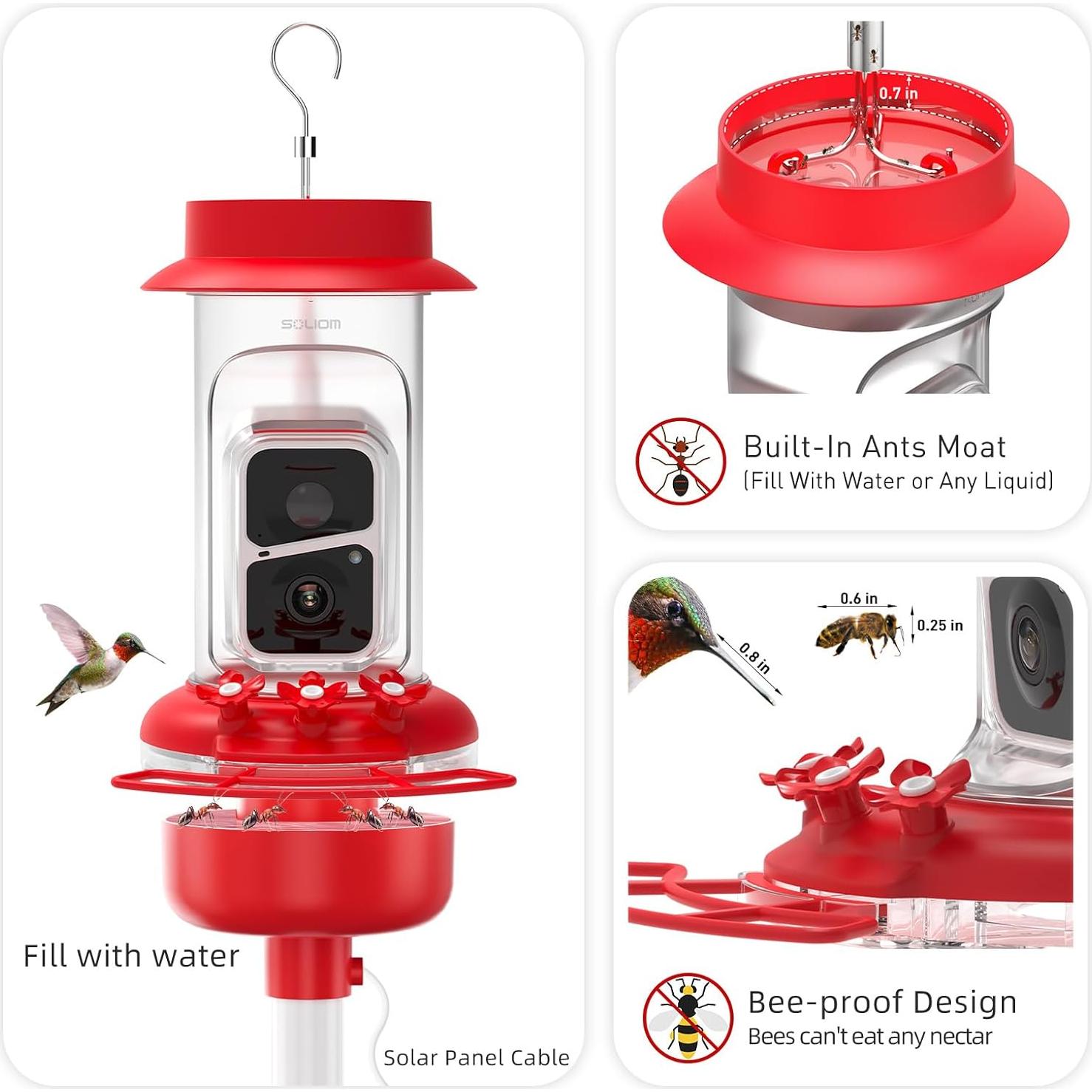 Alimentador de Colibríes SOLIOM BF10 con Cámara 2K y AI