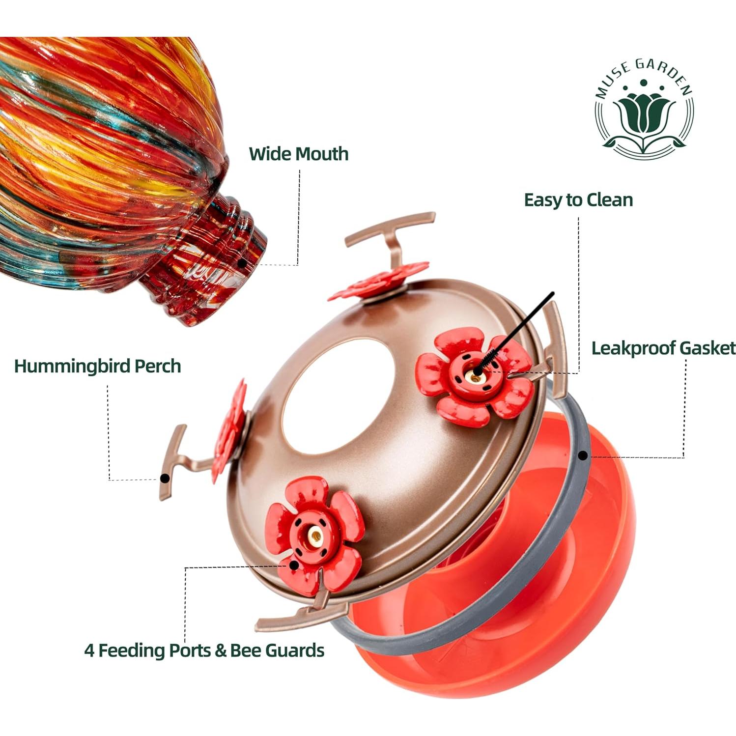 Alimentador de Colibríes Muse Garden Vidrio 1.5L Colgante
