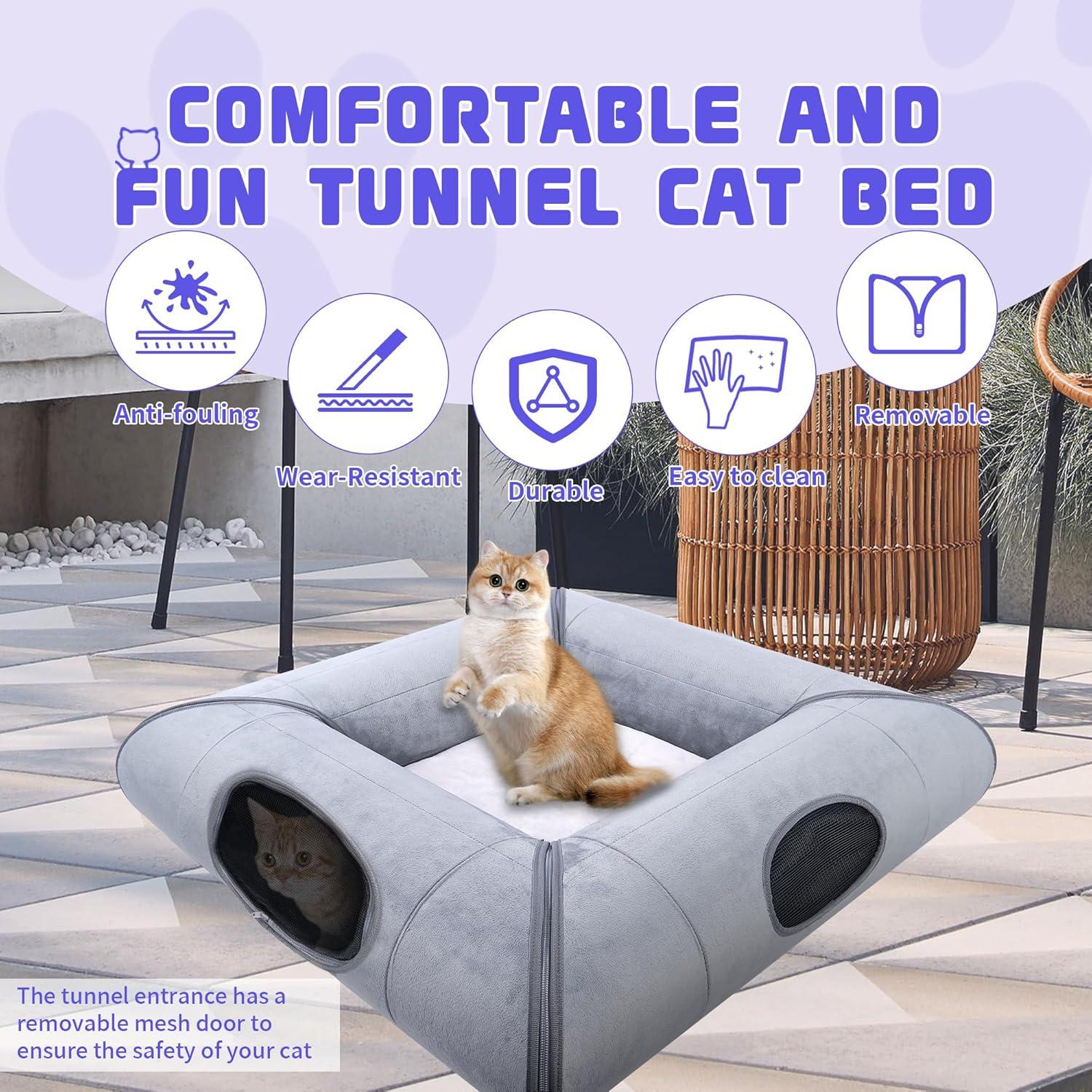 Cueva de Gato Moysoon con Puerta y Túnel Desmontable Gris