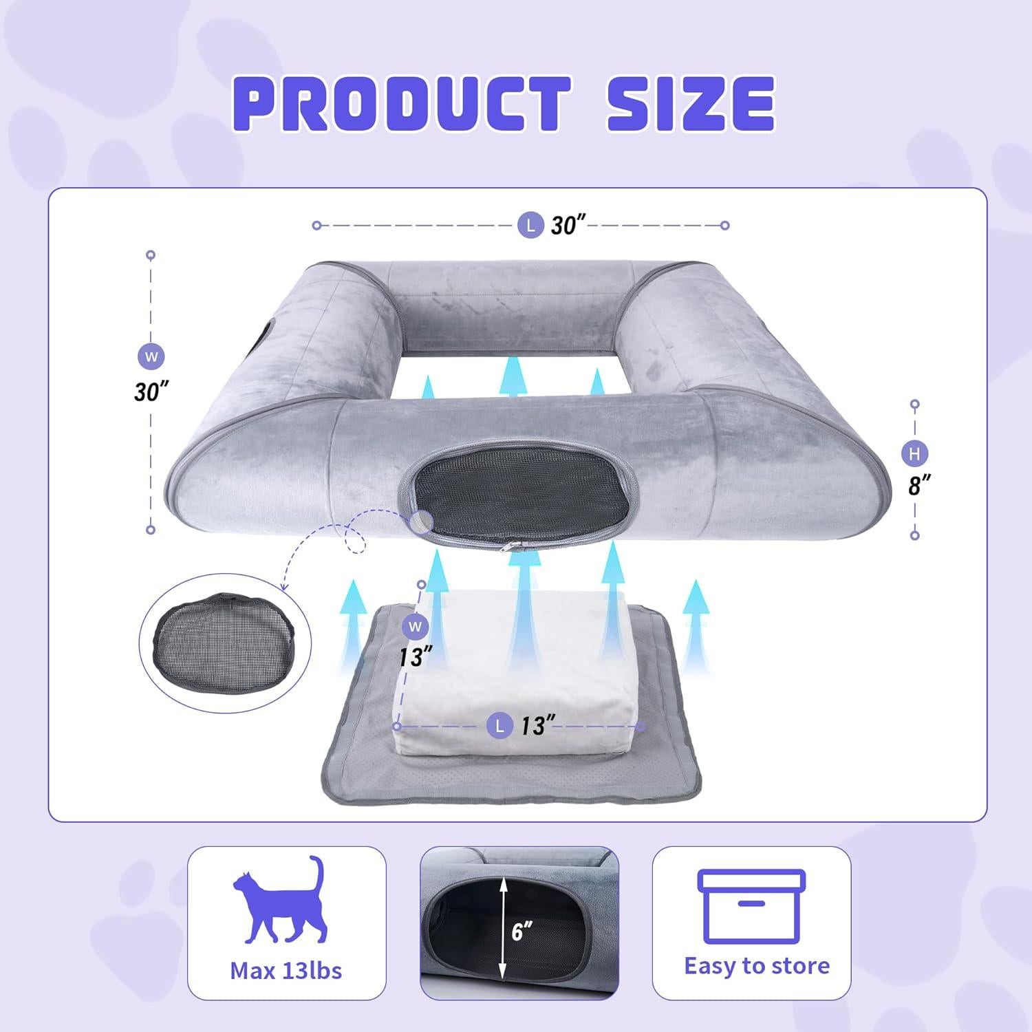 Cueva de Gato Moysoon con Puerta y Túnel Desmontable Gris