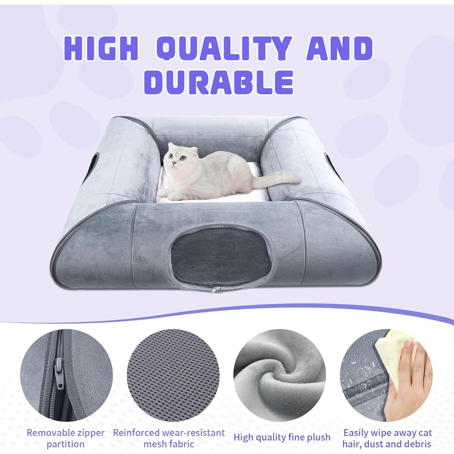 Cueva de Gato Moysoon con Puerta y Túnel Desmontable Gris