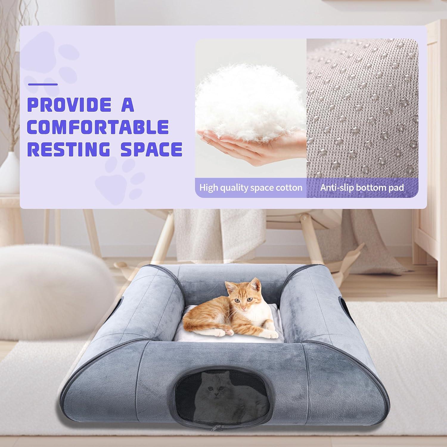 Cueva de Gato Moysoon con Puerta y Túnel Desmontable Gris