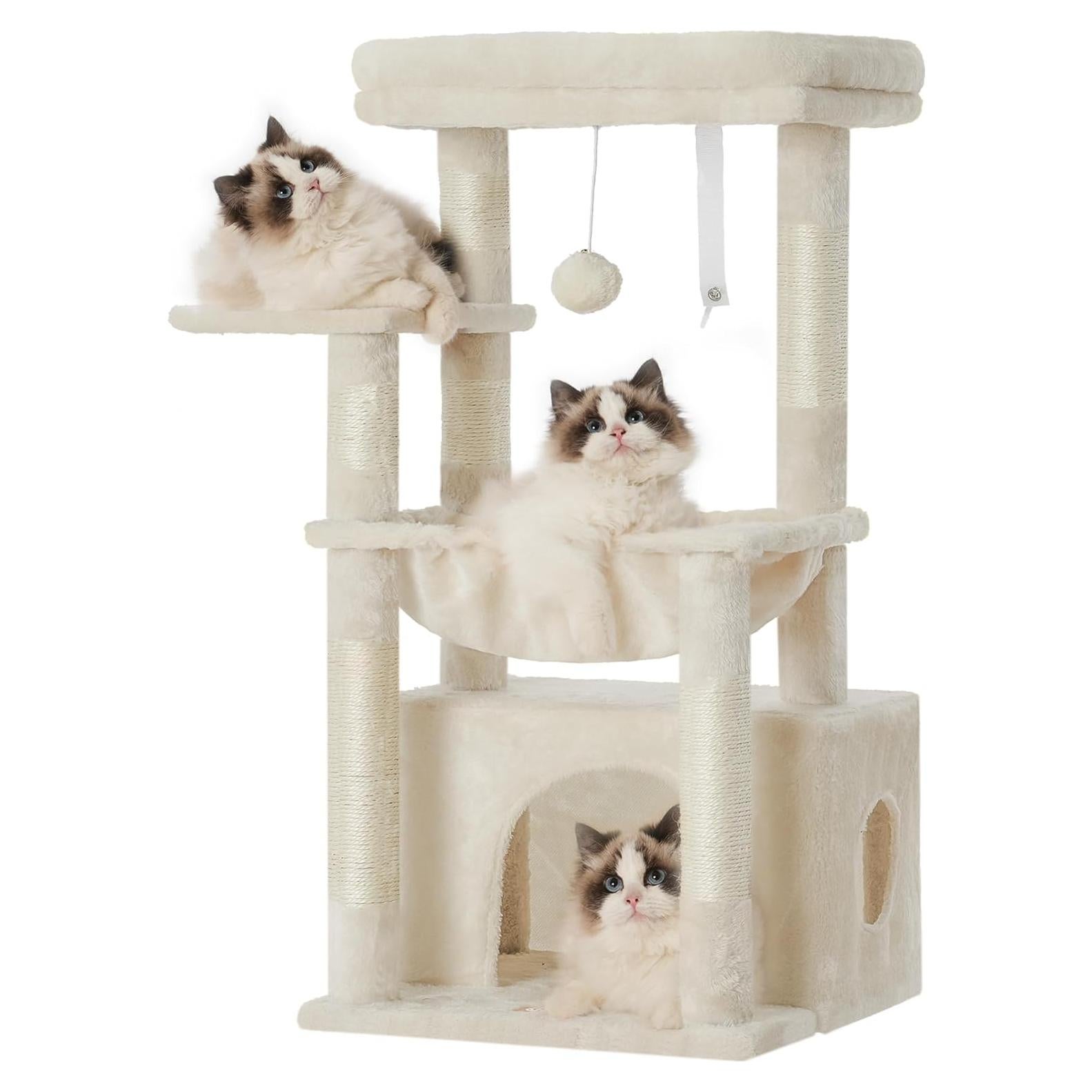 Árbol para Gatos Heybly HCT008SM con Cesta Grande Beige