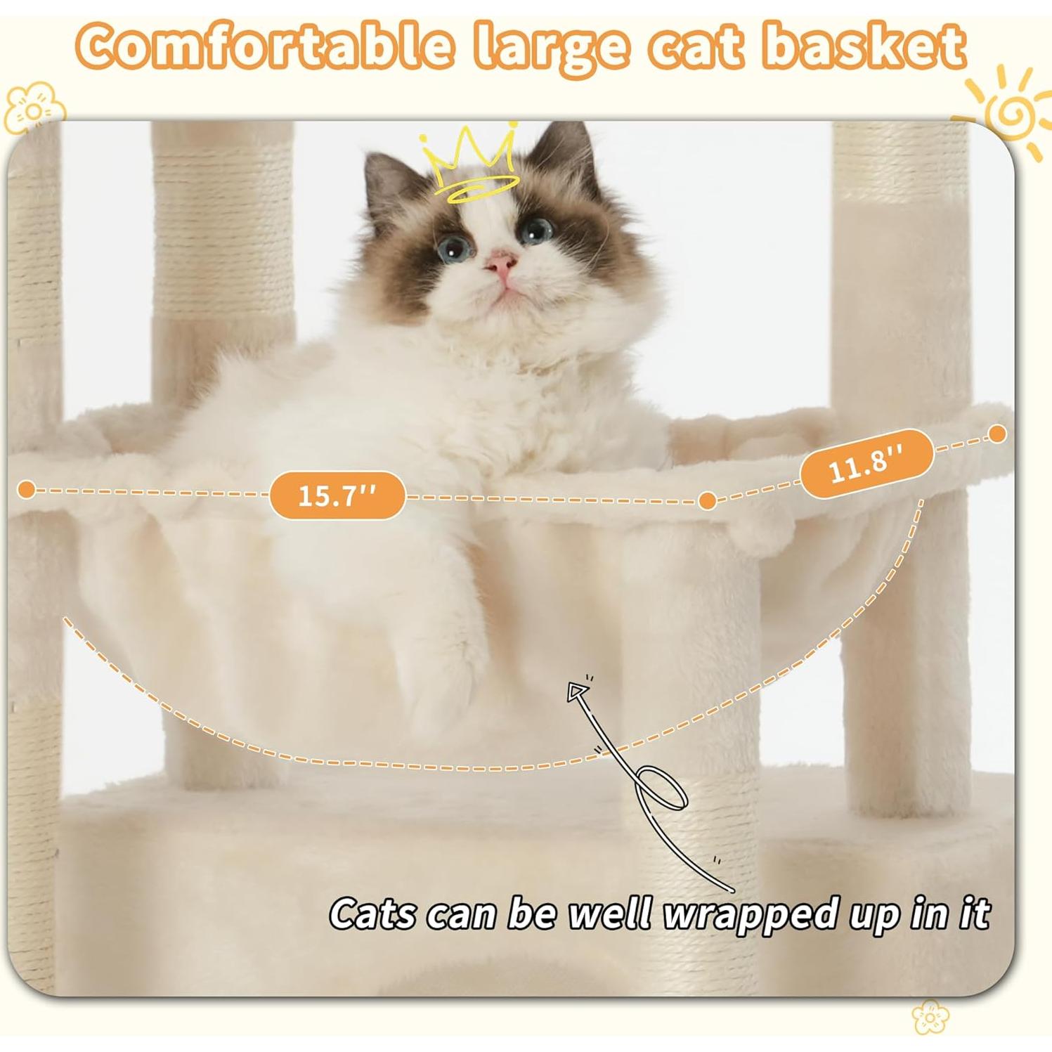 Árbol para Gatos Heybly HCT008SM con Cesta Grande Beige