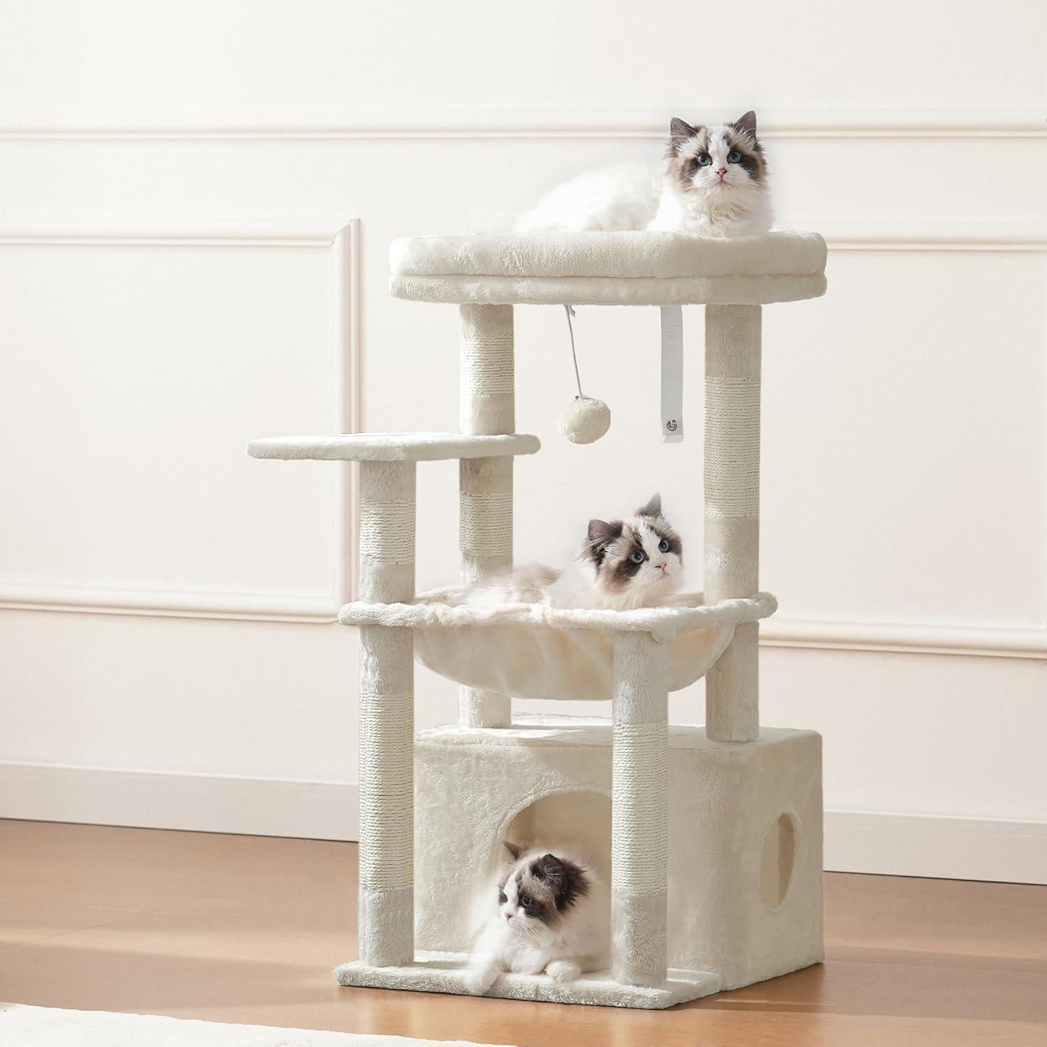 Árbol para Gatos Heybly HCT008SM con Cesta Grande Beige