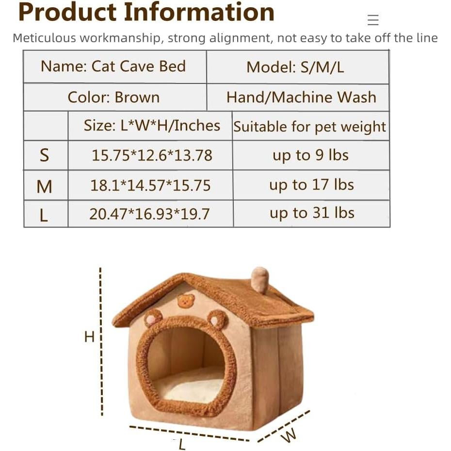 Cama para Gatos KooTeedd, Cueva Suave Marrón S-40 cm