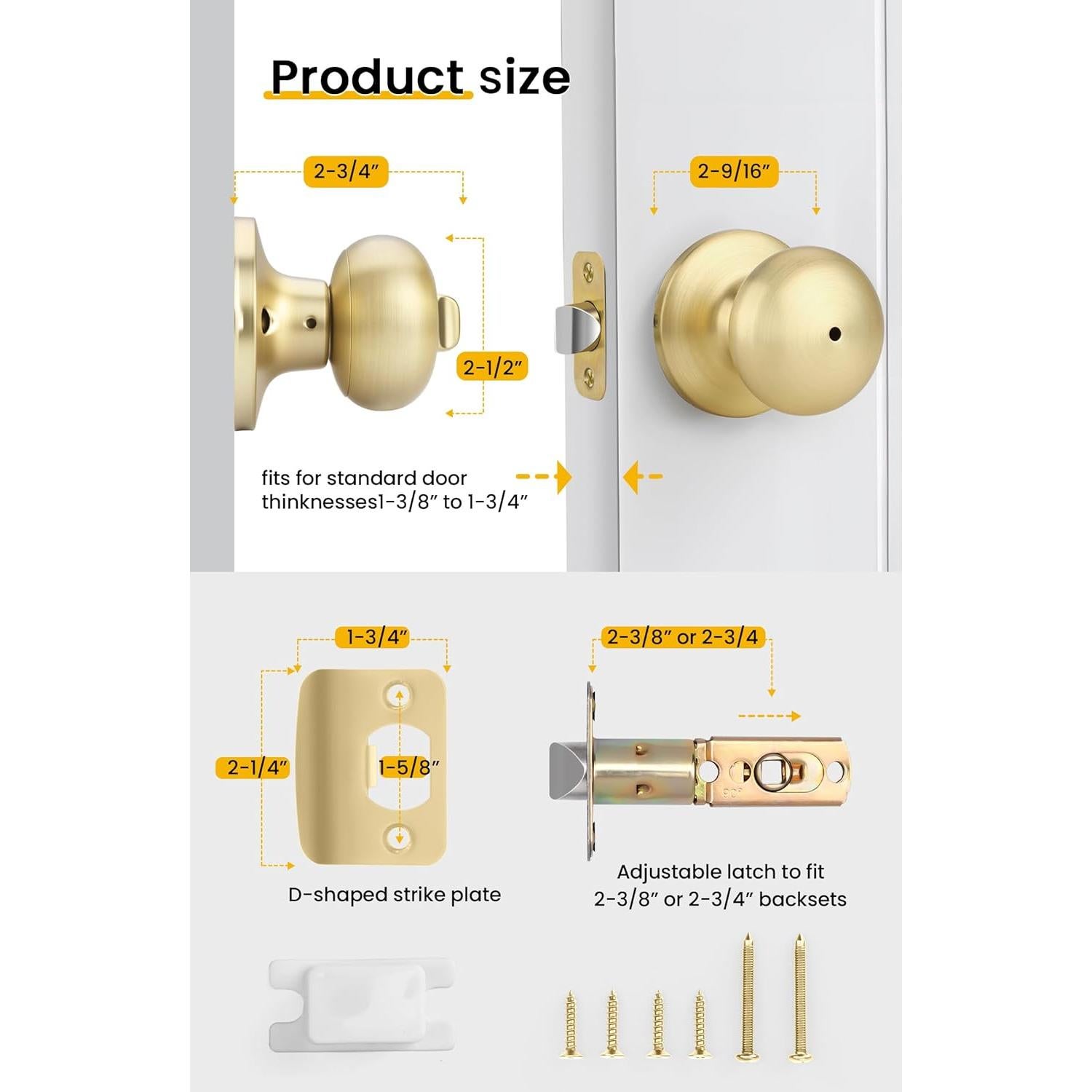 Perillas de Puerta Interior Doradas Goldenwarm - 6 Paquetes