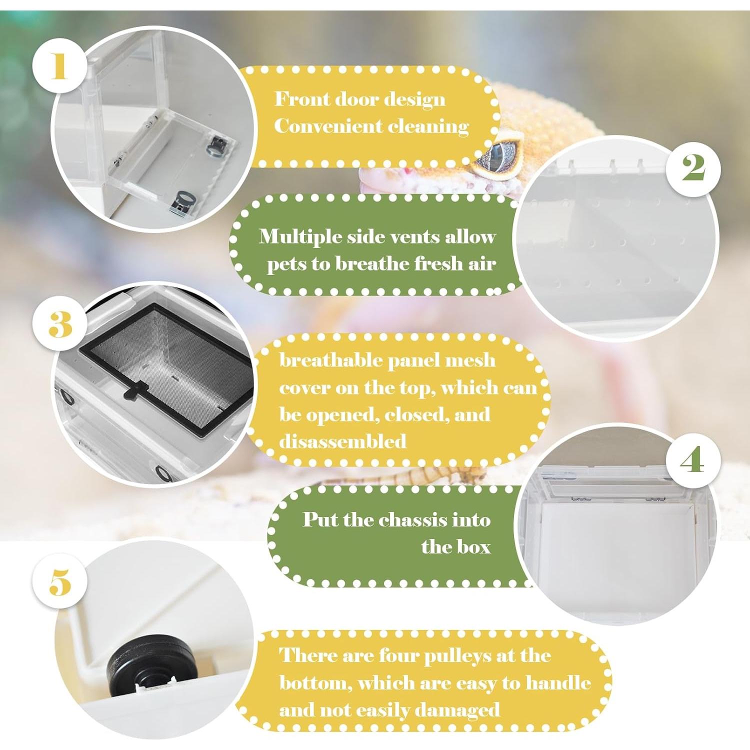 Caja de Alimentación para Reptiles PINVNBY 39.6x29.5x24.1 cm