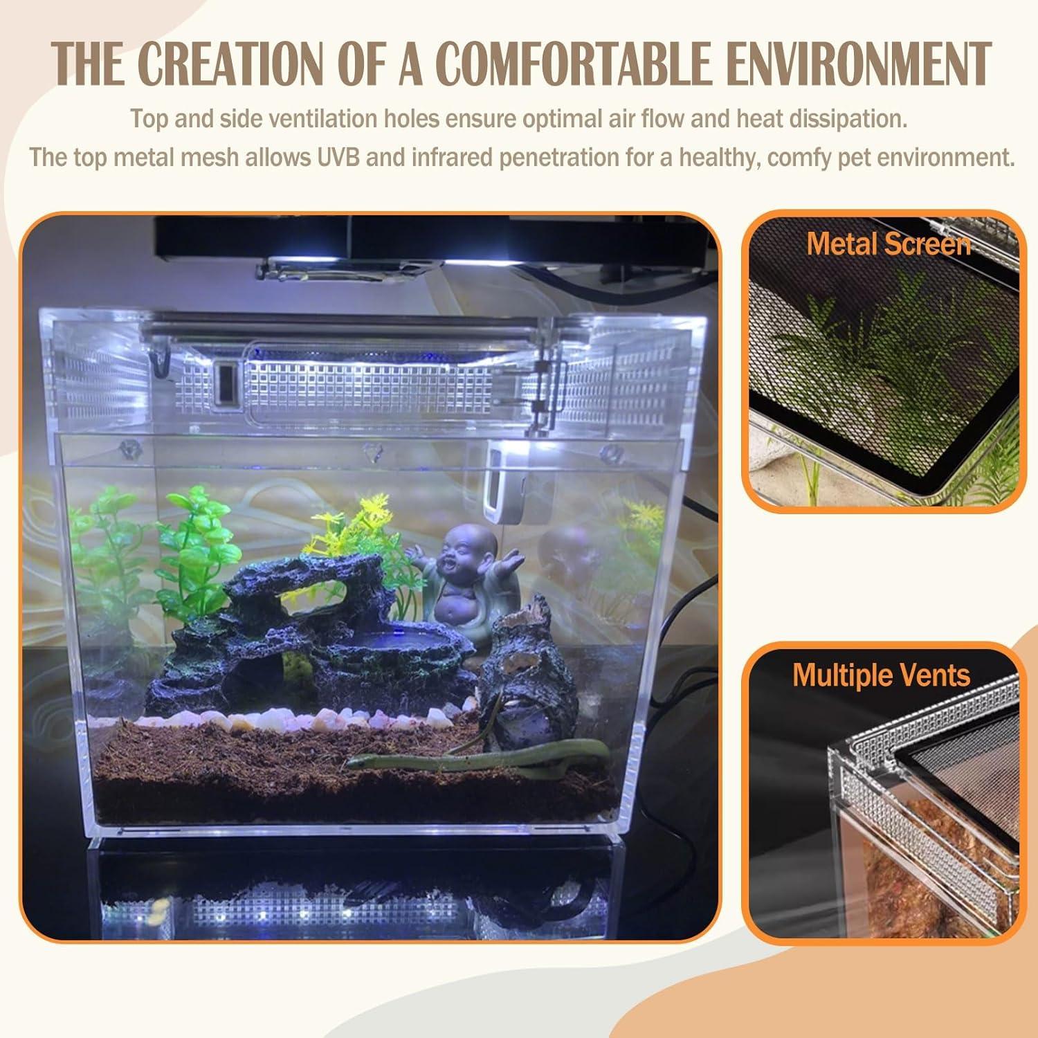 Terrario para reptiles Acsist 20.32x20.32x15.24cm con accesorios