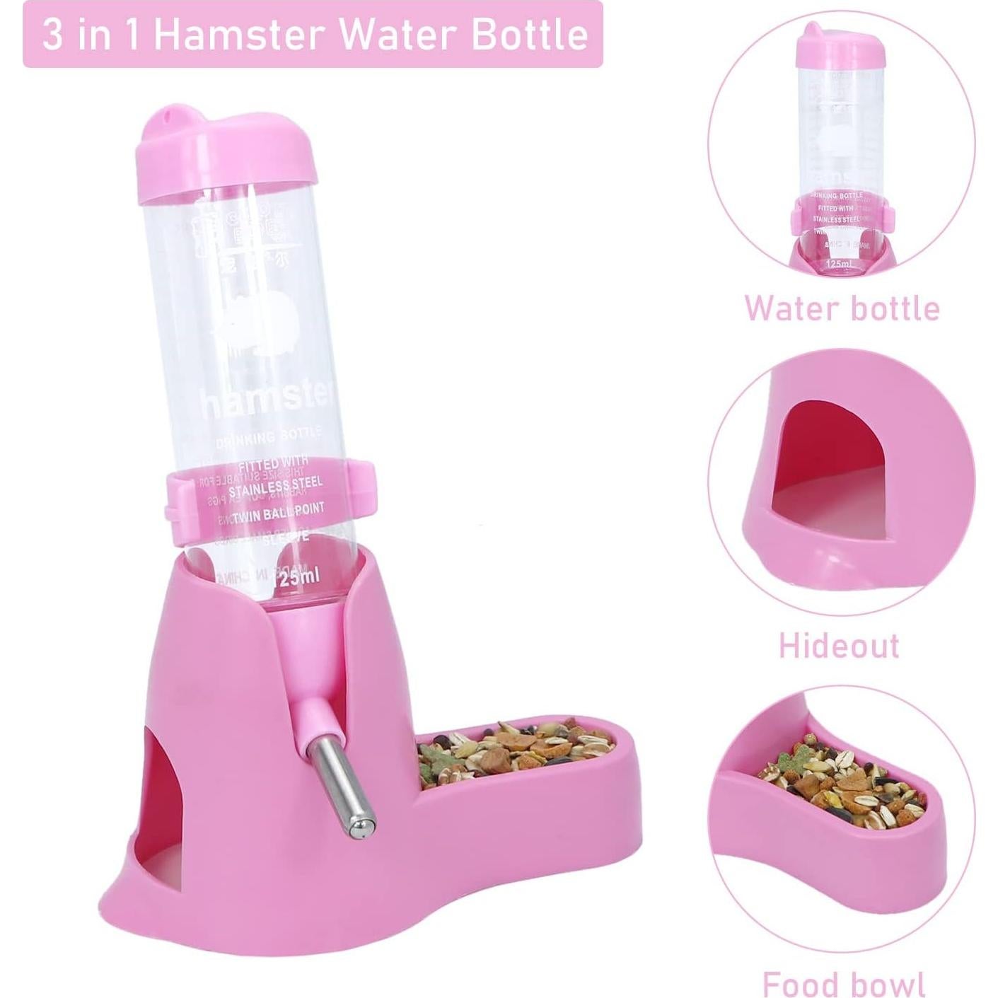Botella de Agua para Hámster Wontee 125ML Rosa con Dispensador