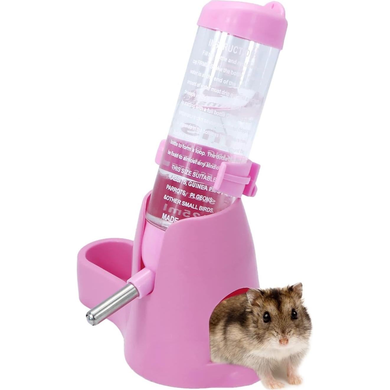 Botella de Agua para Hámster Wontee 125ML Rosa con Dispensador